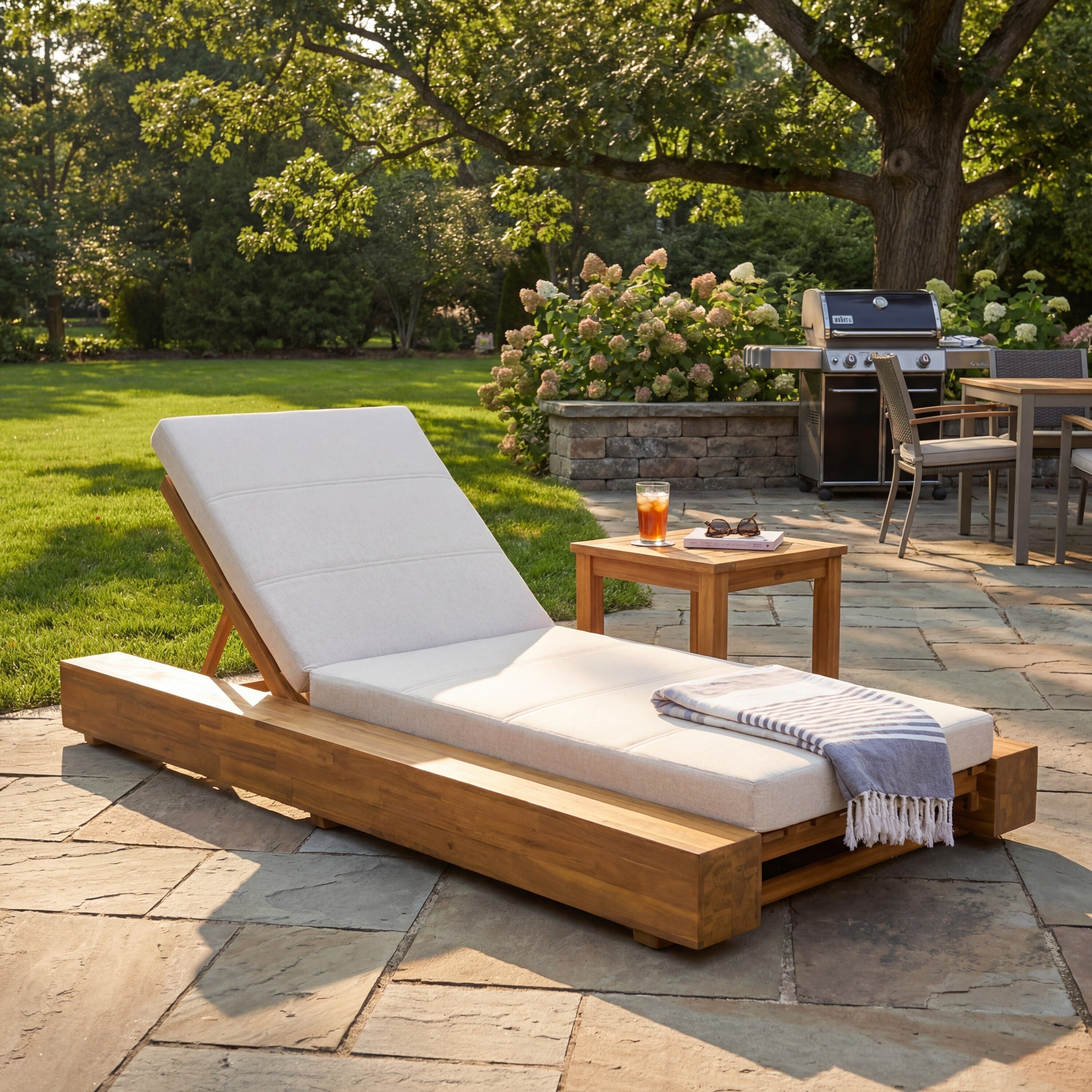 Christopher Knight Home Amedea Outdoor Acacia Wood Chaise Lounge With Adjustable Backrest Water Resistant Cushion
