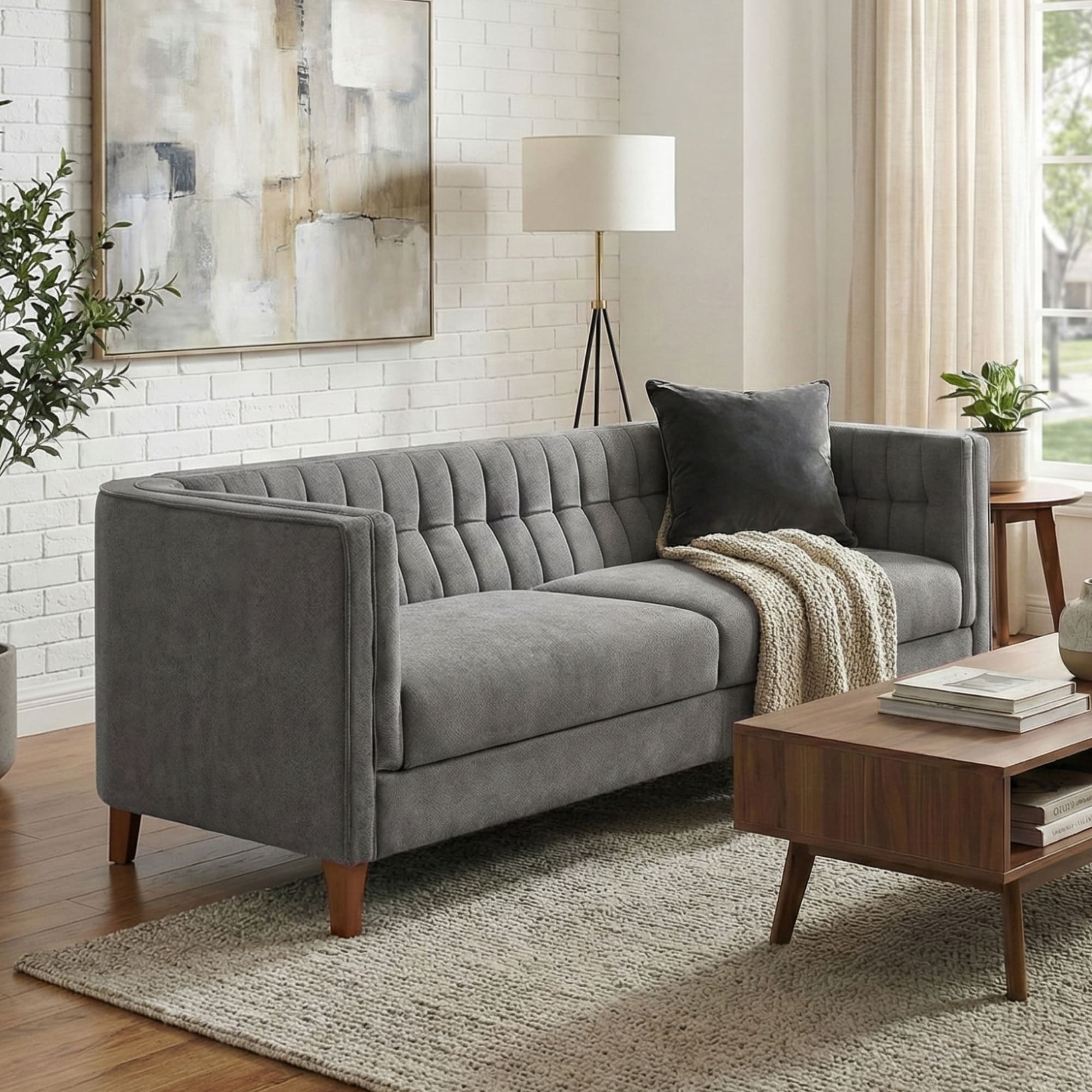 Christopher Knight Home American Design 76 Upholstered 3 Seater Sofa With Channel Tufted Back