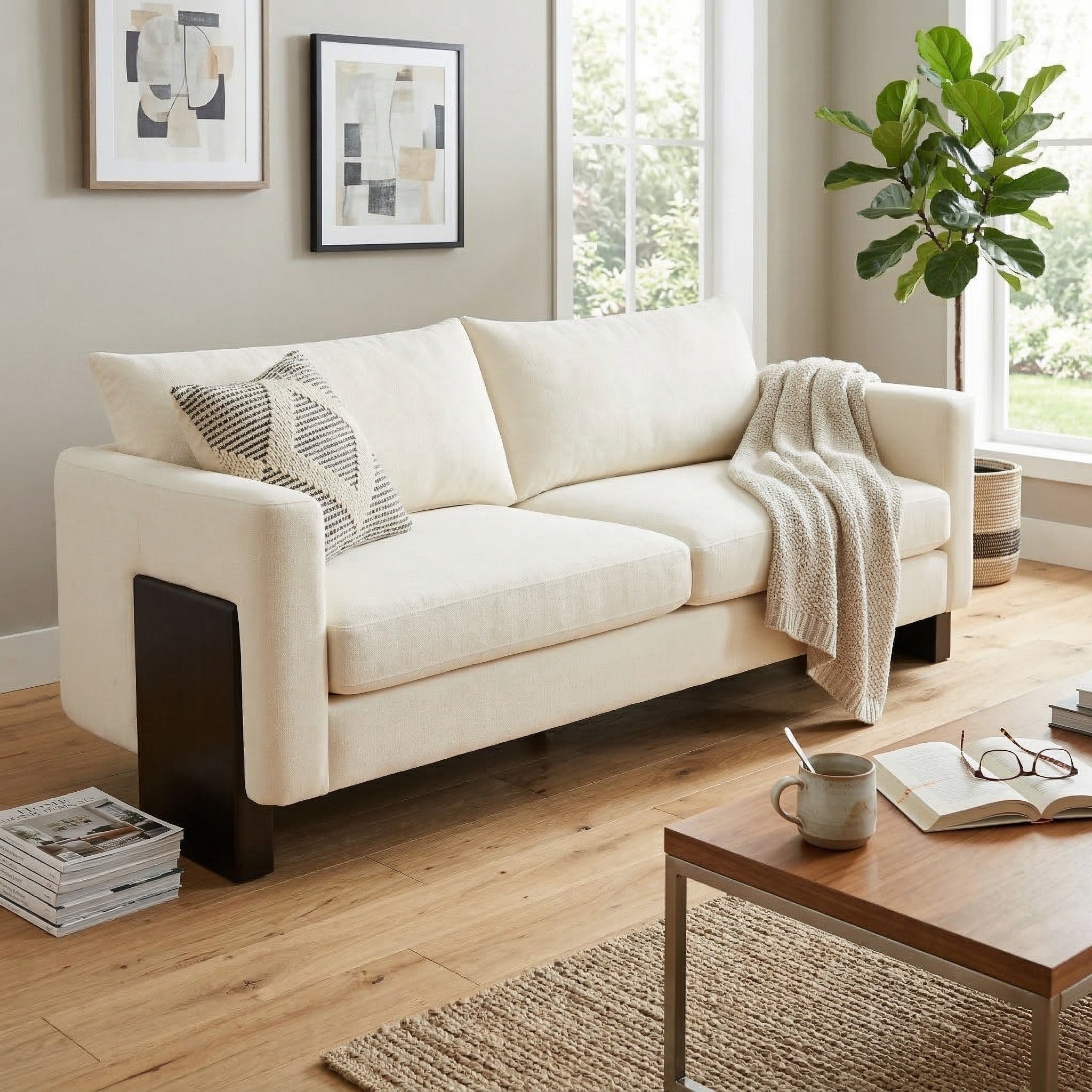 Christopher Knight Home American Modern Fabric Upholstered 3 Seater Sofa With Rubberwood Legs For Living Room Or Office