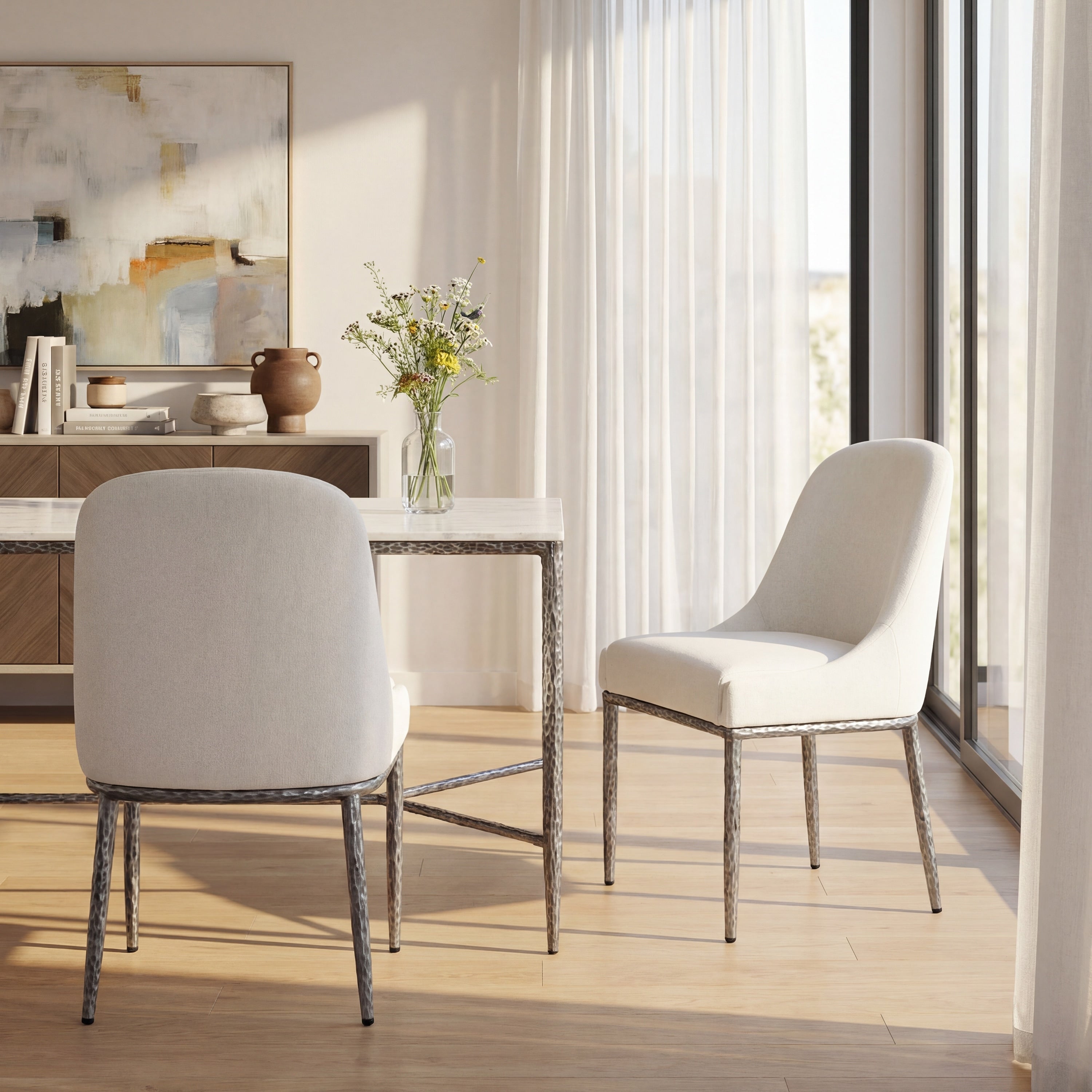 Christopher Knight Home Ameson Modern Upholstered Dining Chairs With Hammered Metal Legs Padded Seat Set Of 2 Set Of 2