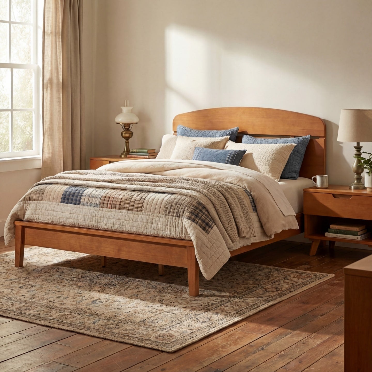 Christopher Knight Home Anthera Modern 3 Piece Bedroom Set Wood Curved Platform Bed Two Nightstands With Open Shelves
