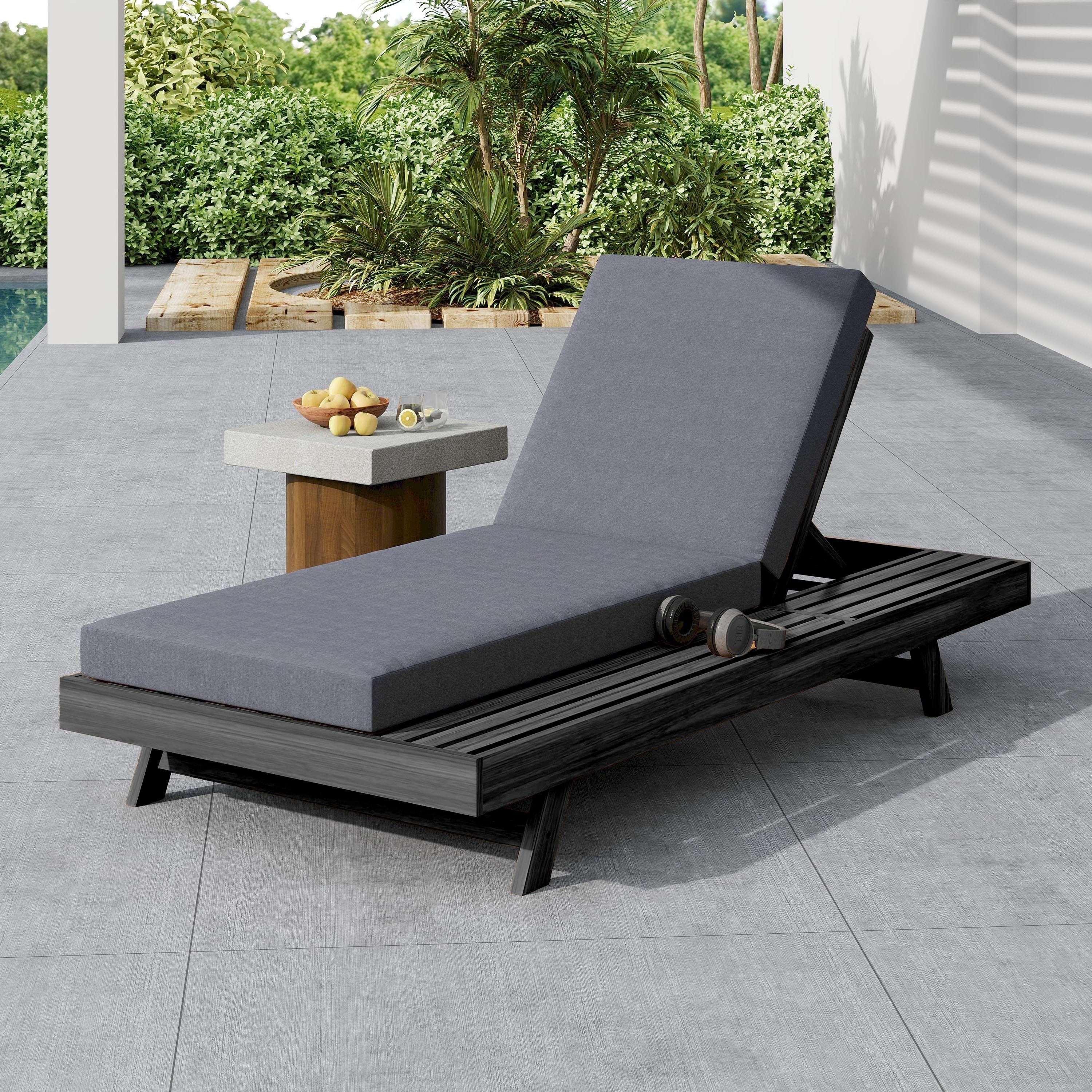 Christopher Knight Home Arcola Modern Outdoor Acacia Wood 4 Position Adjustable Chaise Lounge With 4 Thick Cushion 79 L