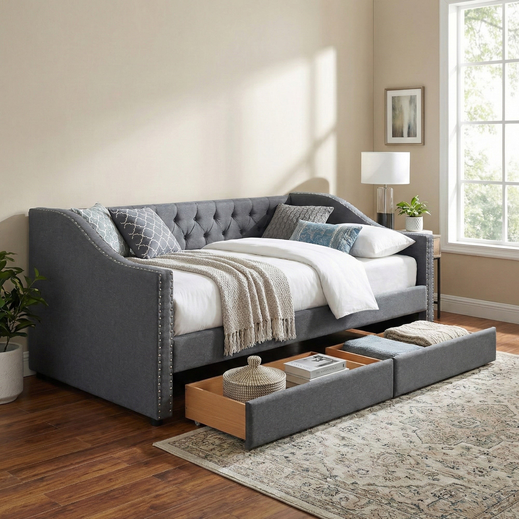 Christopher Knight Home Ardelle Contemporary Upholstered Wood Daybed With 2 Storage Drawers