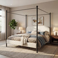 Christopher Knight Home Arden Contemporary Boucle Upholstered Canopy Bed Frame With Curved Headboard And Iron Legs