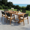 Christopher Knight Home Arden Rustic 7 Piece Acacia Wood Outdoor Dining Table Set With Rope Woven Dining Chairs And Cushions