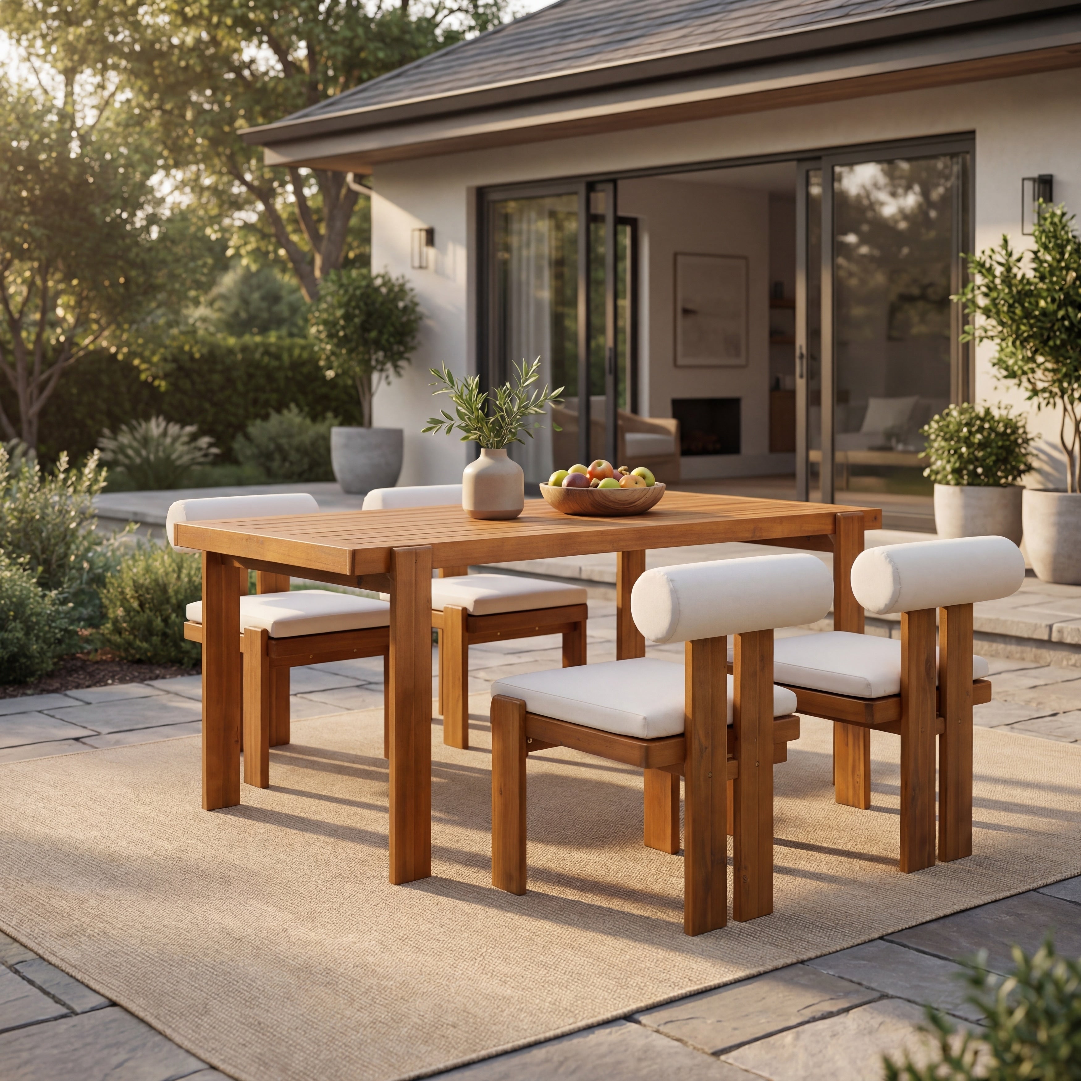 Christopher Knight Home Ardena Modern Solid Wood Outdoor Dining Set With Round Back Cushioned Chairs