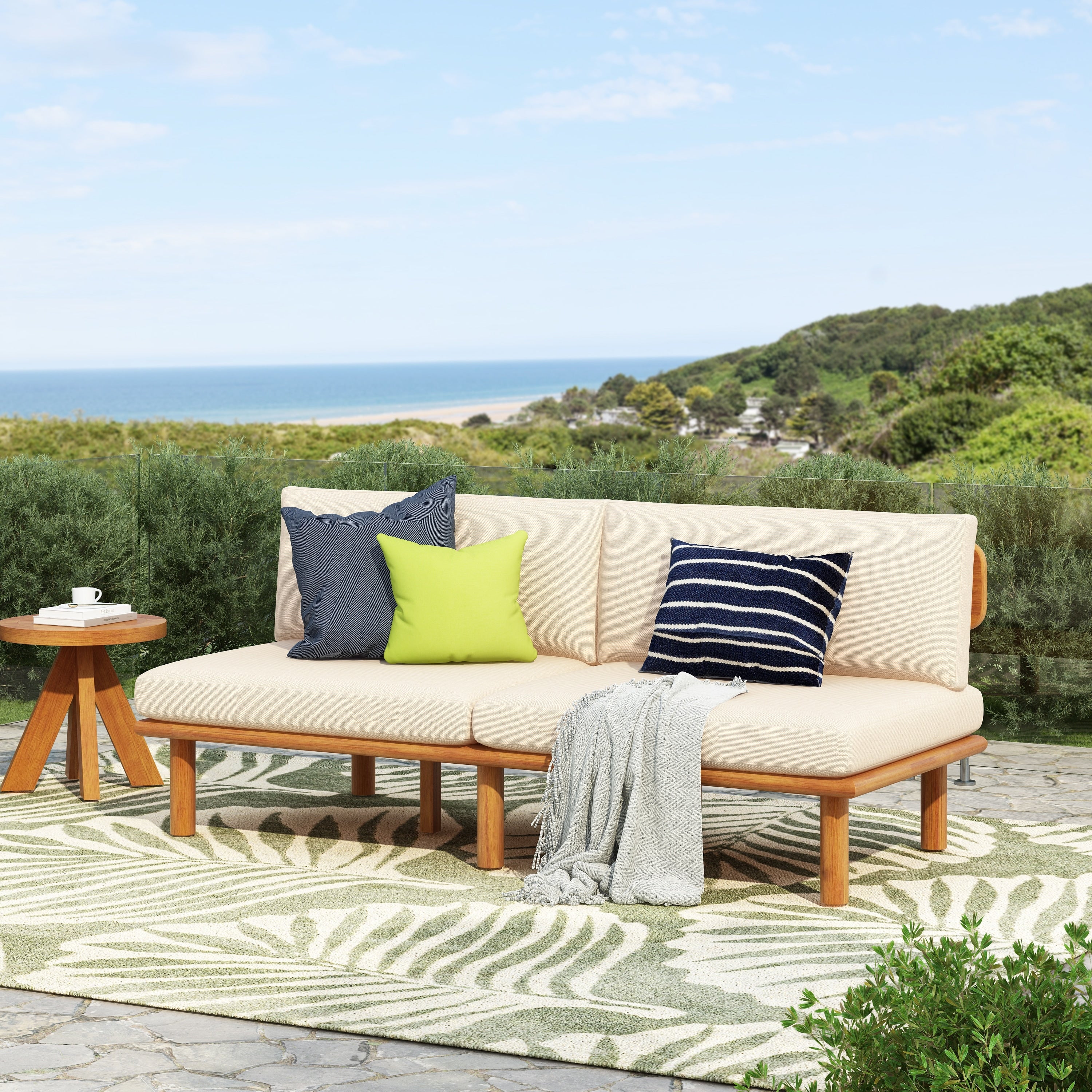 Christopher Knight Home Ardeno Outdoor Acacia Wood Sofa Loveseat With Cushions And Water Repellent Fabric 71.54