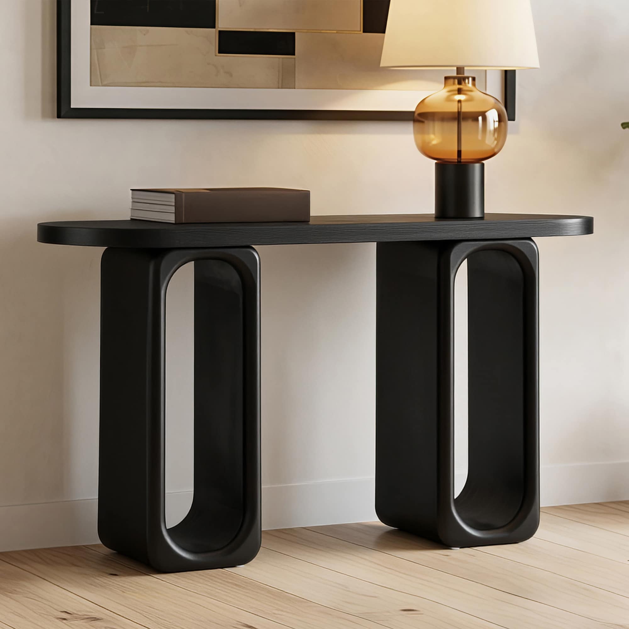 Christopher Knight Home Arliss Modern Art Console Table Sculptural Oval Cutout Base Thick Rounded Tabletop 50 L
