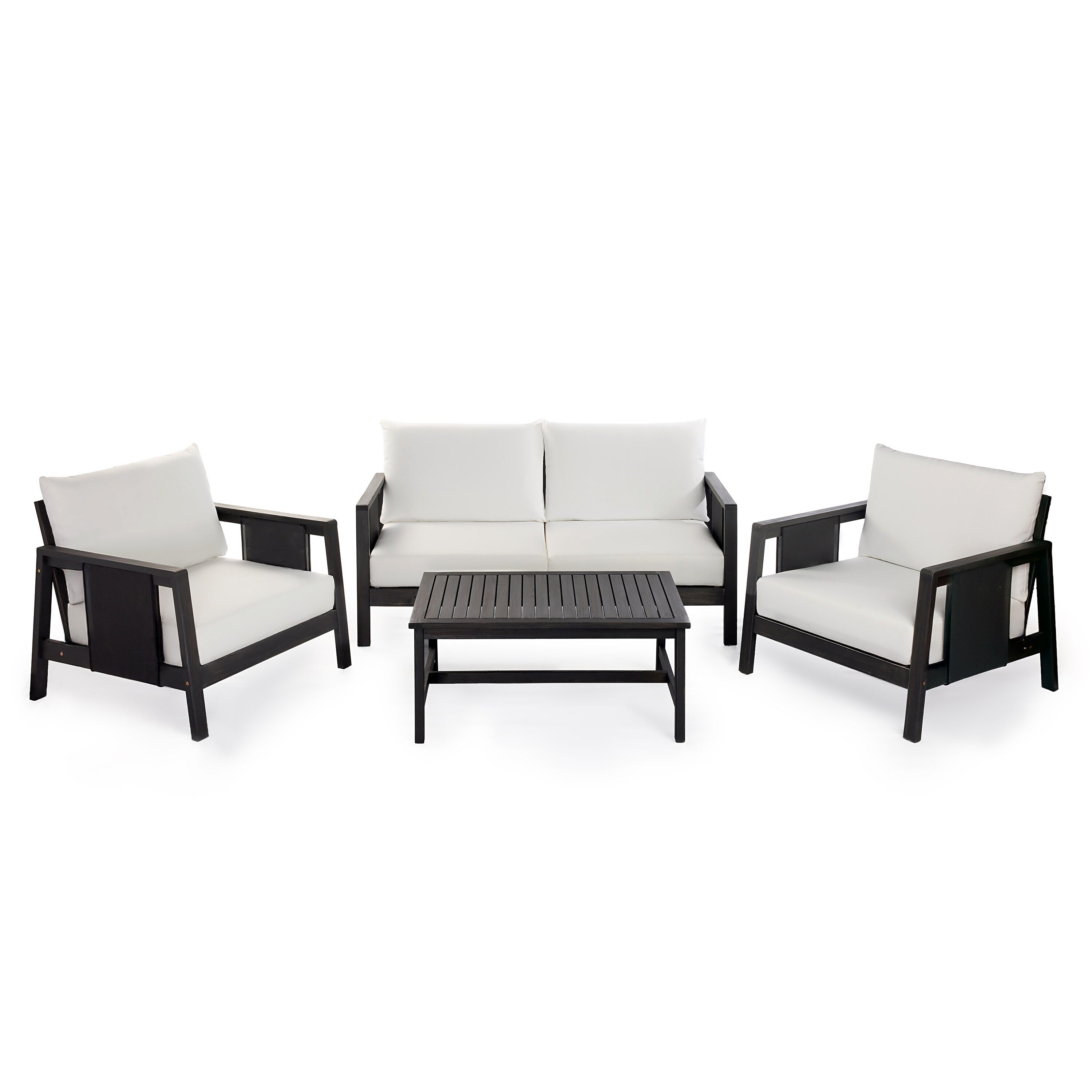 Christopher Knight Home Arno Mid Century Modern Outdoor Acacia Wood Sofa Seating Set With Cushions And Coffee Table