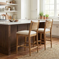 Christopher Knight Home Arno Mid Century Modern Upholstered Counter Stool With Rope Back And Solid Wood Frame Set 21 W