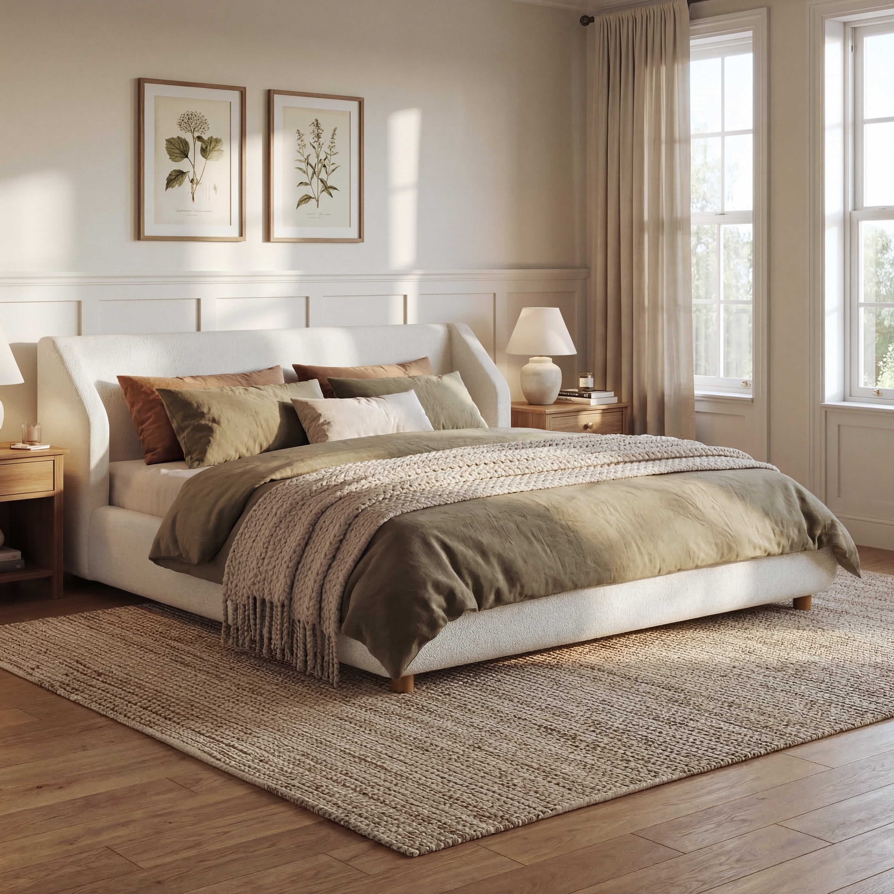 Christopher Knight Home Arvilla Modern Boucle Upholstered Low Profile Platform Bed With Wingback Headboard Wooden Slats
