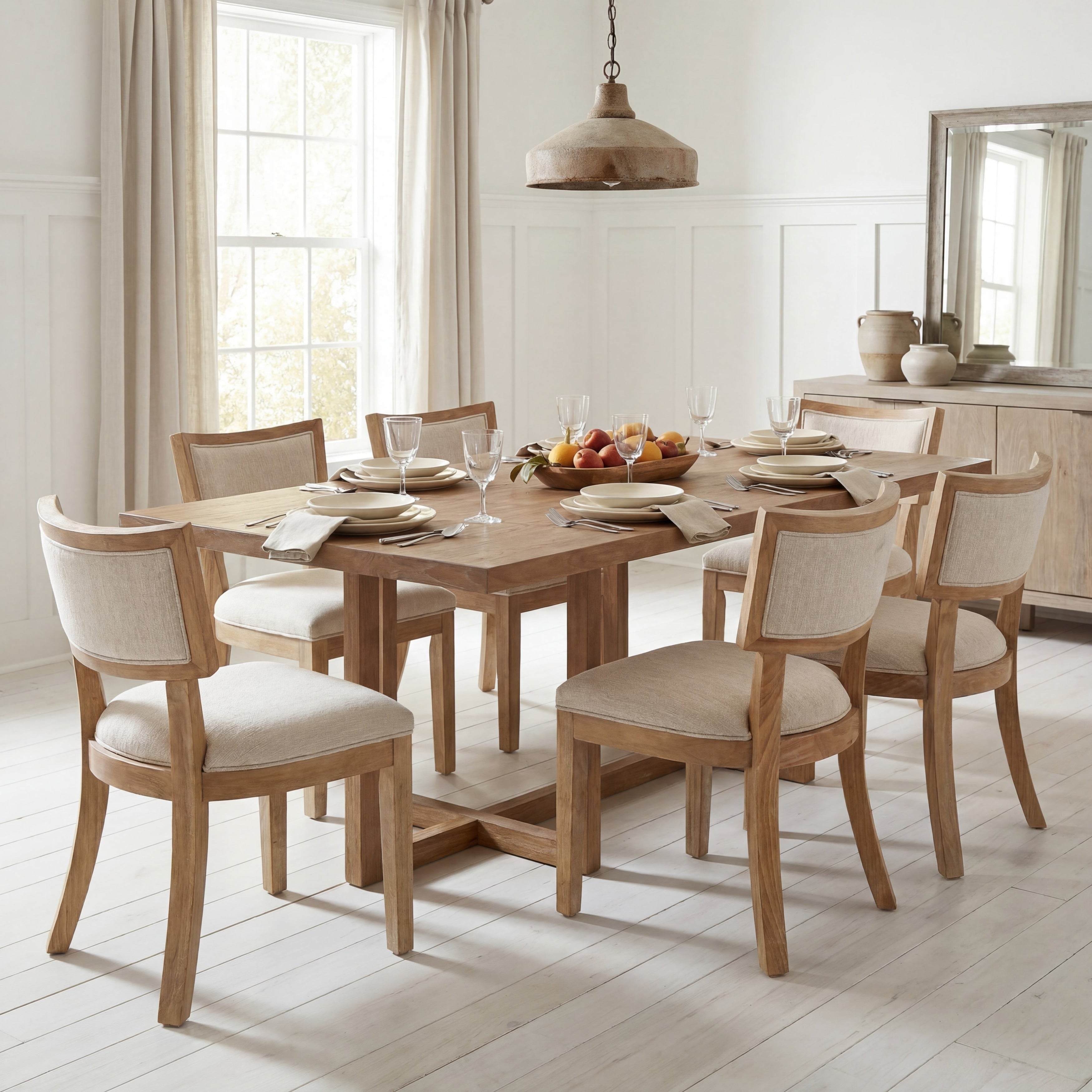 Christopher Knight Home Ashford 7 Piece Dining Set With Wood Top Dining Table And Beige Upholstered Dining Chairs