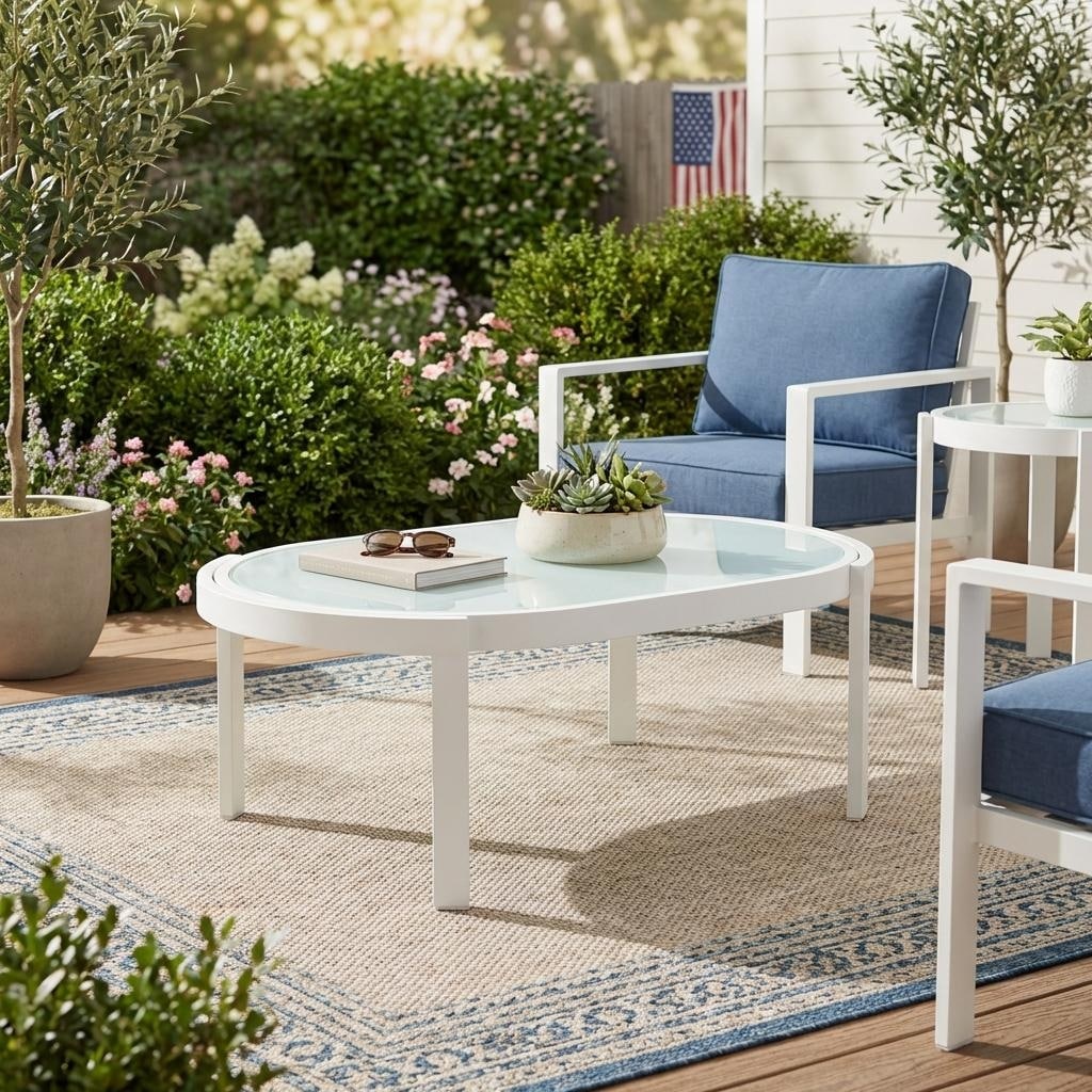 Christopher Knight Home Aurelia Modern Aluminum Outdoor Oval Coffee Table With Tempered Glass Top