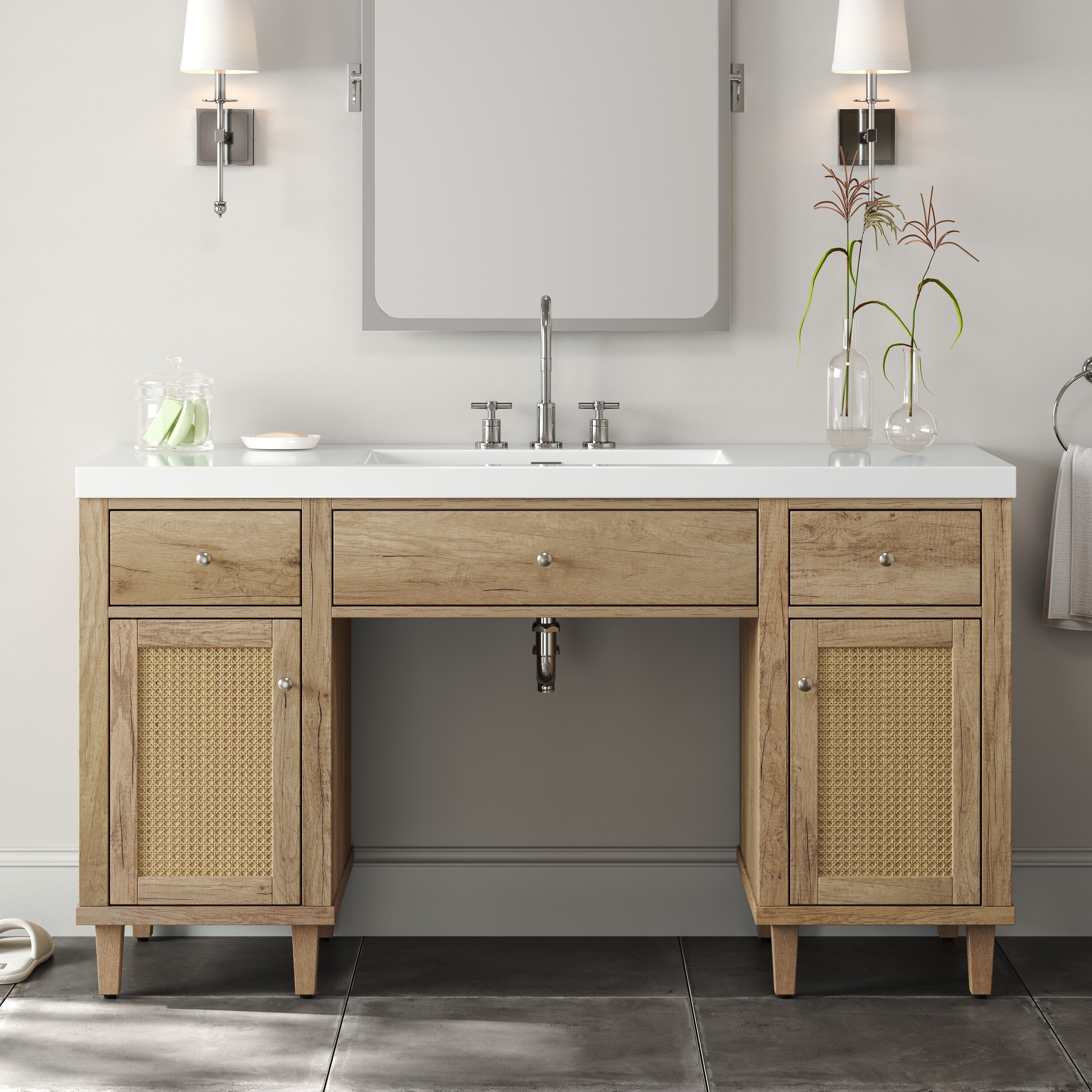 Christopher Knight Home Aurelia Modern Solid Wood Legs Bathroom Vanity With Spacious Storage And Tip Out Tray