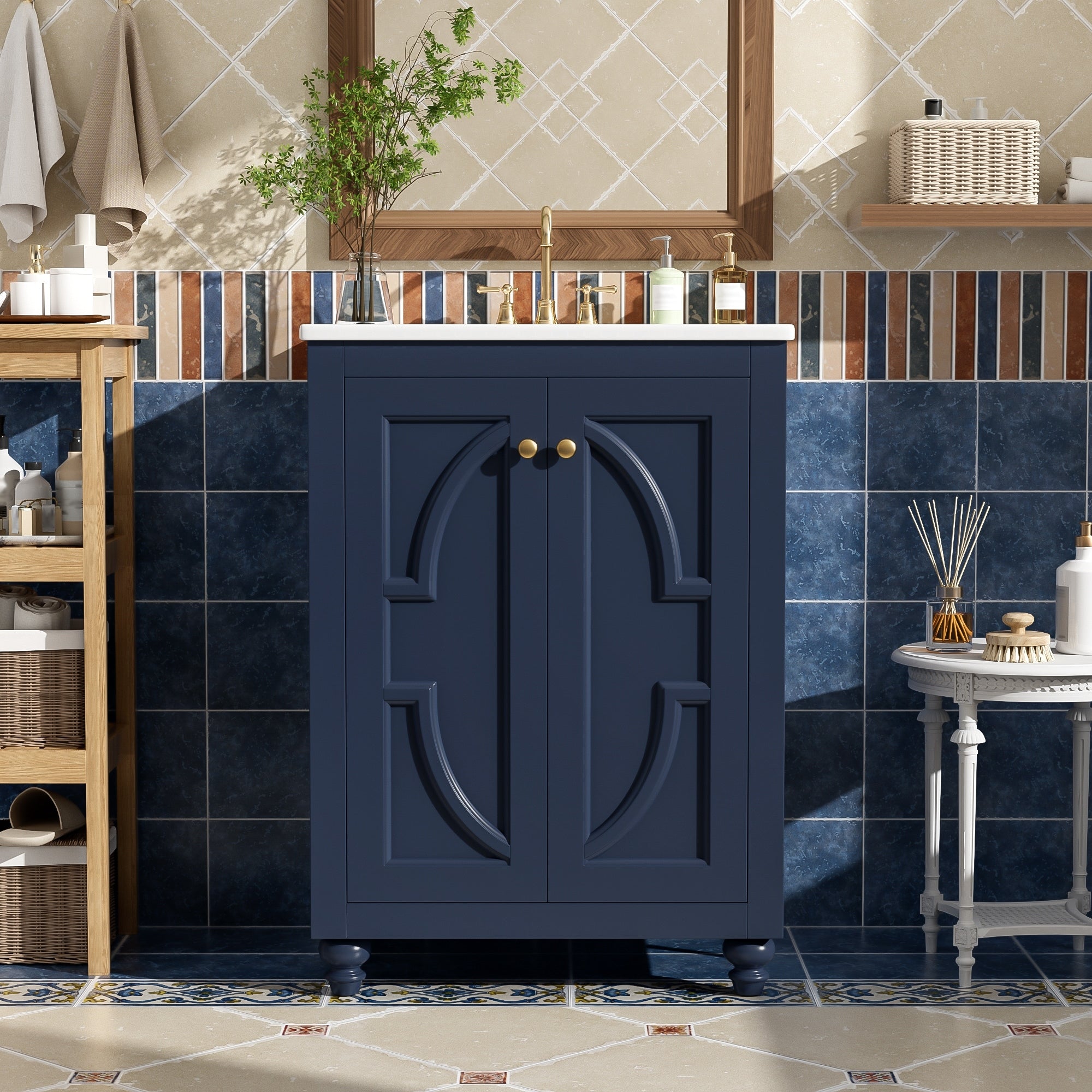 Christopher Knight Home Aveline French 24 Bathroom Vanity With Soft Close Doors Adjustable Shelf Open Storage