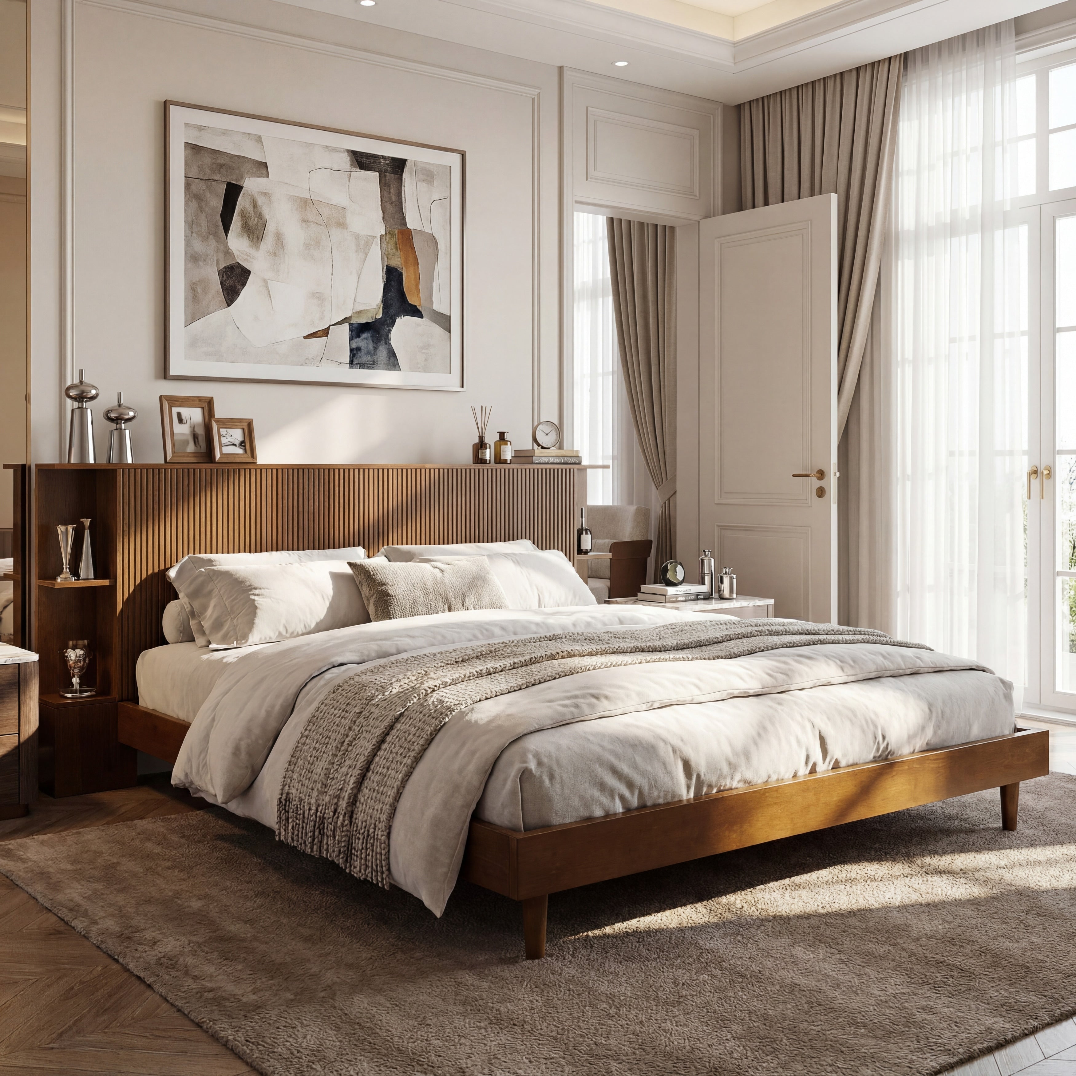 Christopher Knight Home Avery Bohemian Platform Bed Storage Headboard Built In Shelves Wooden Legs No Box Spring Needed