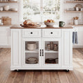 Christopher Knight Home Avery Mobile Kitchen Island Wood Prep Table Glass Storage Cabinets Towel Rack Power Outlet