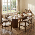 Christopher Knight Home Barrington 7 Piece Oval Dining Set With Fluted Pedestal Table And Upholstered Dining Arm Chairs