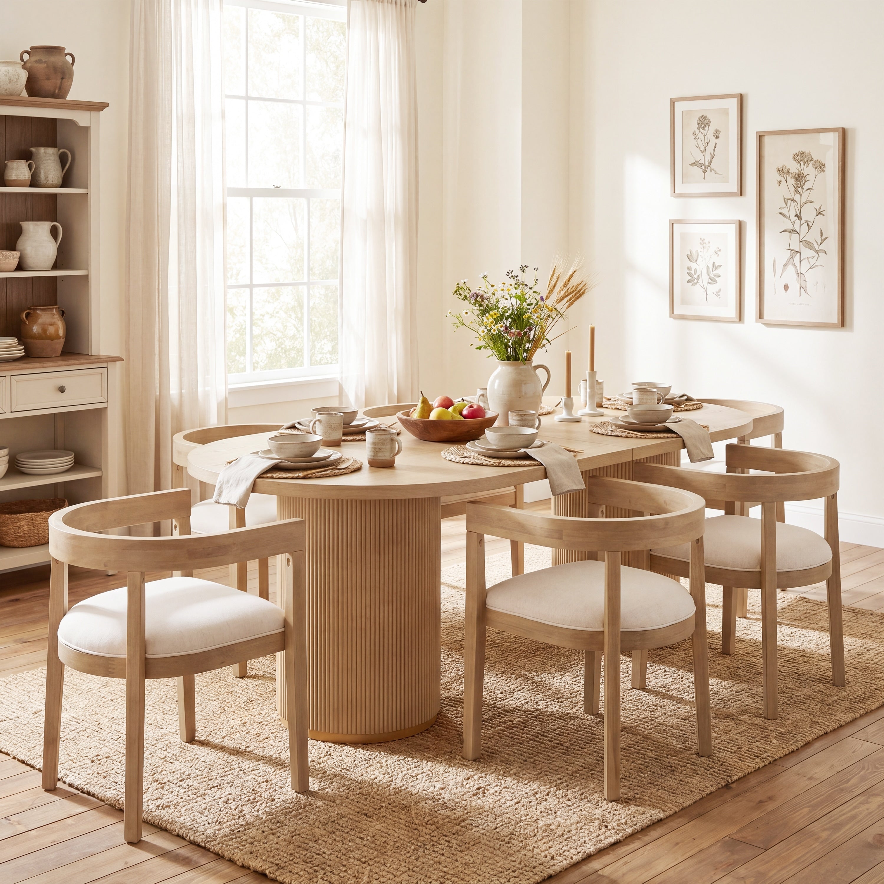 Christopher Knight Home Barrington 7 Piece Oval Dining Set With Fluted Pedestal Table And Upholstered Open Back Dining Chairs