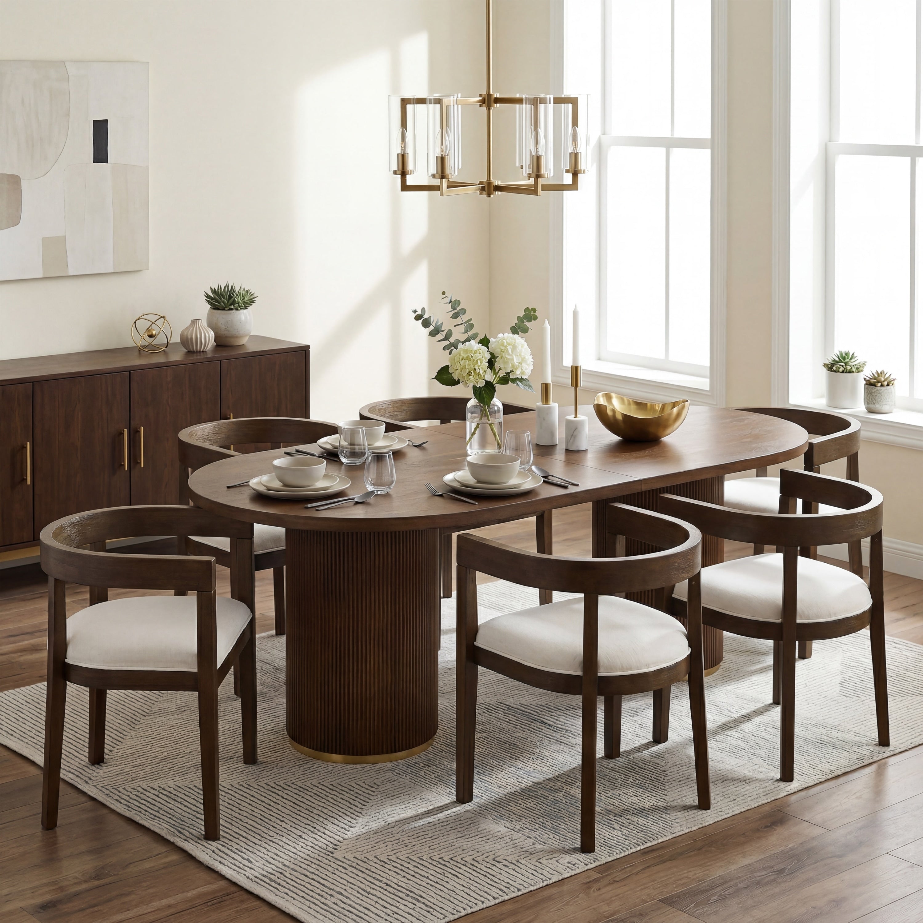 Christopher Knight Home Barrington 7 Piece Oval Dining Set With Fluted Pedestal Table And Upholstered Tub Dining Chairs