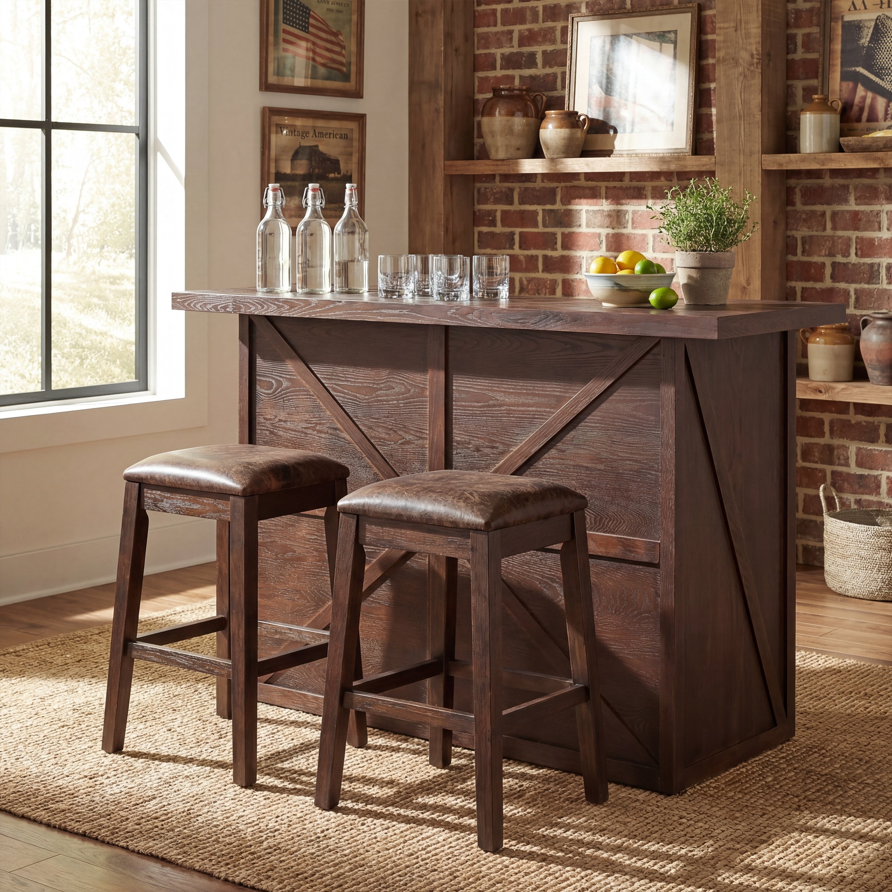Christopher Knight Home Barrington Rustic Bar Table Cabinet With Open Upper Shelf Wine Rack Glass Storage Functional Use