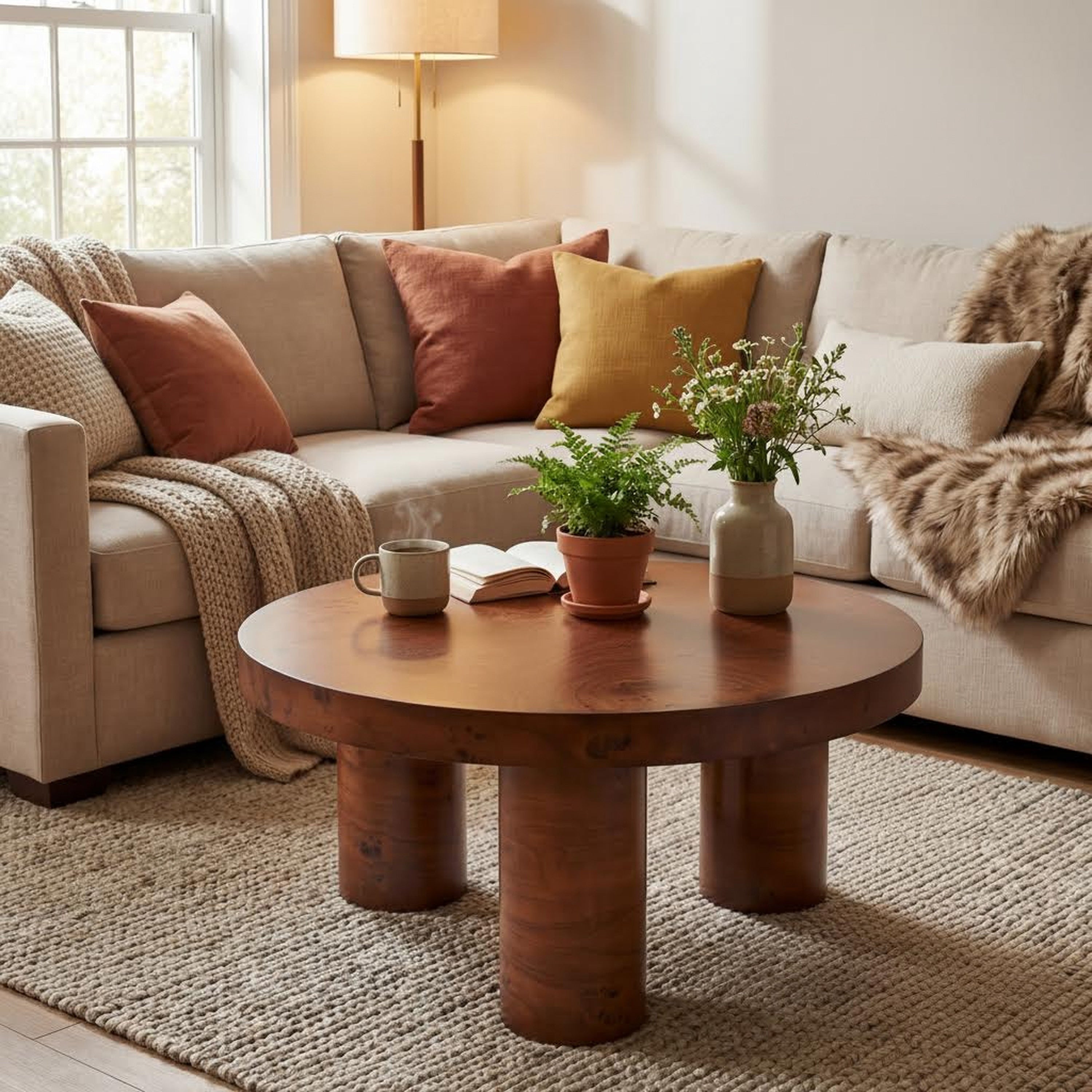 Christopher Knight Home Barrister Modern 31.5 Round Coffee Table With Sculptural 3 Leg Base Versatile For Living Areas
