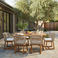 Christopher Knight Home Bayhaven Outdoor Acacia Wood 7 Piece Dining Set With Wicker Armchairs And Cushions