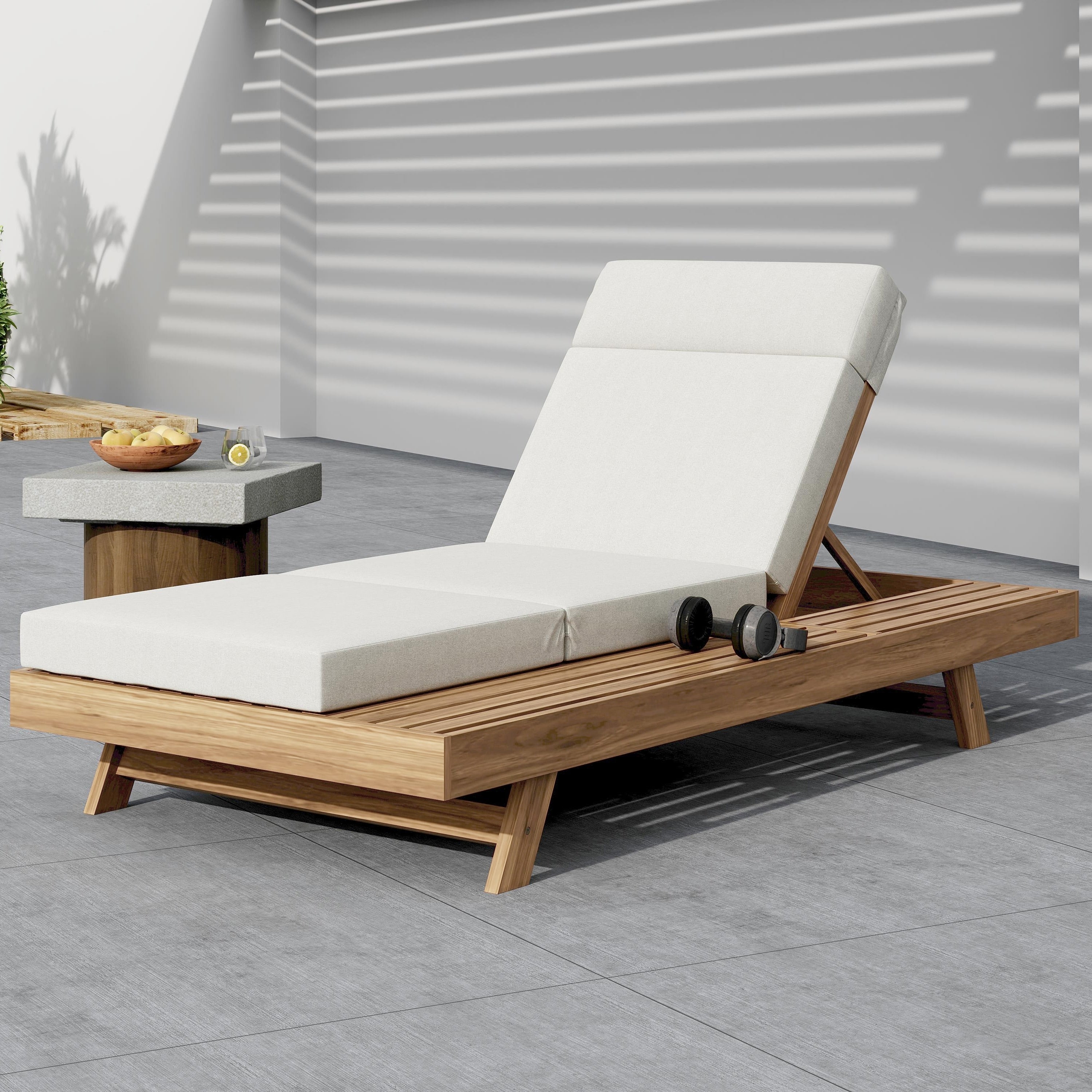 Christopher Knight Home Bellara Modern Outdoor Acacia Wood Adjustable Chaise Lounge With Water Resistant Headrest Cushion