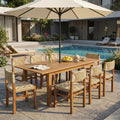 Christopher Knight Home Boho 9 Piece Acacia Wood Rectangular Patio Dining Set With Rope Woven Chairs Umbrella Hole