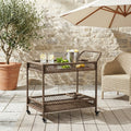 Christopher Knight Home Boho All Weather Wicker Rolling Outdoor Bar Cart With Bottle Rack And Locking Casters