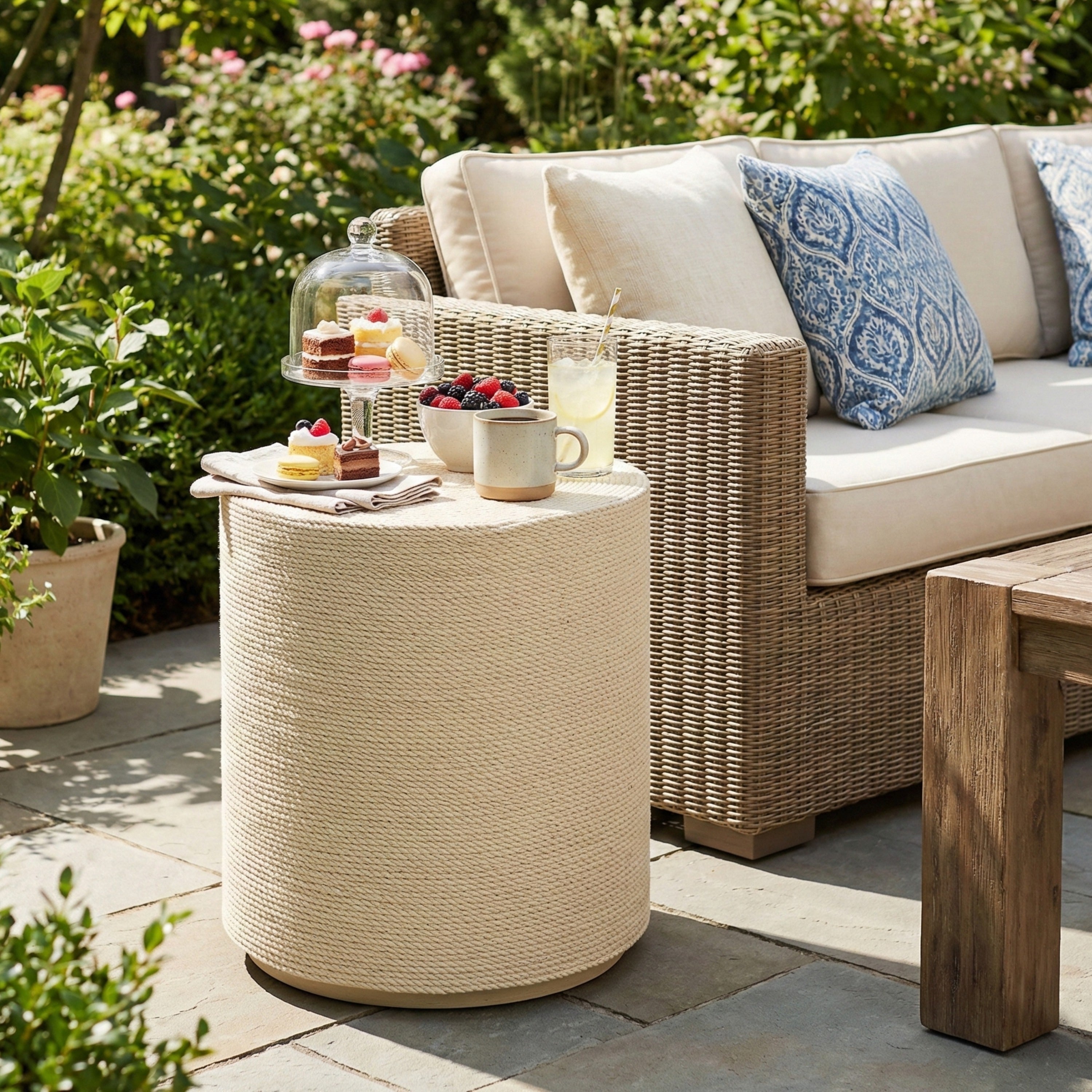 Christopher Knight Home Boho Mgo Simulated Rattan Cylindrical Side Table With Woven Texture