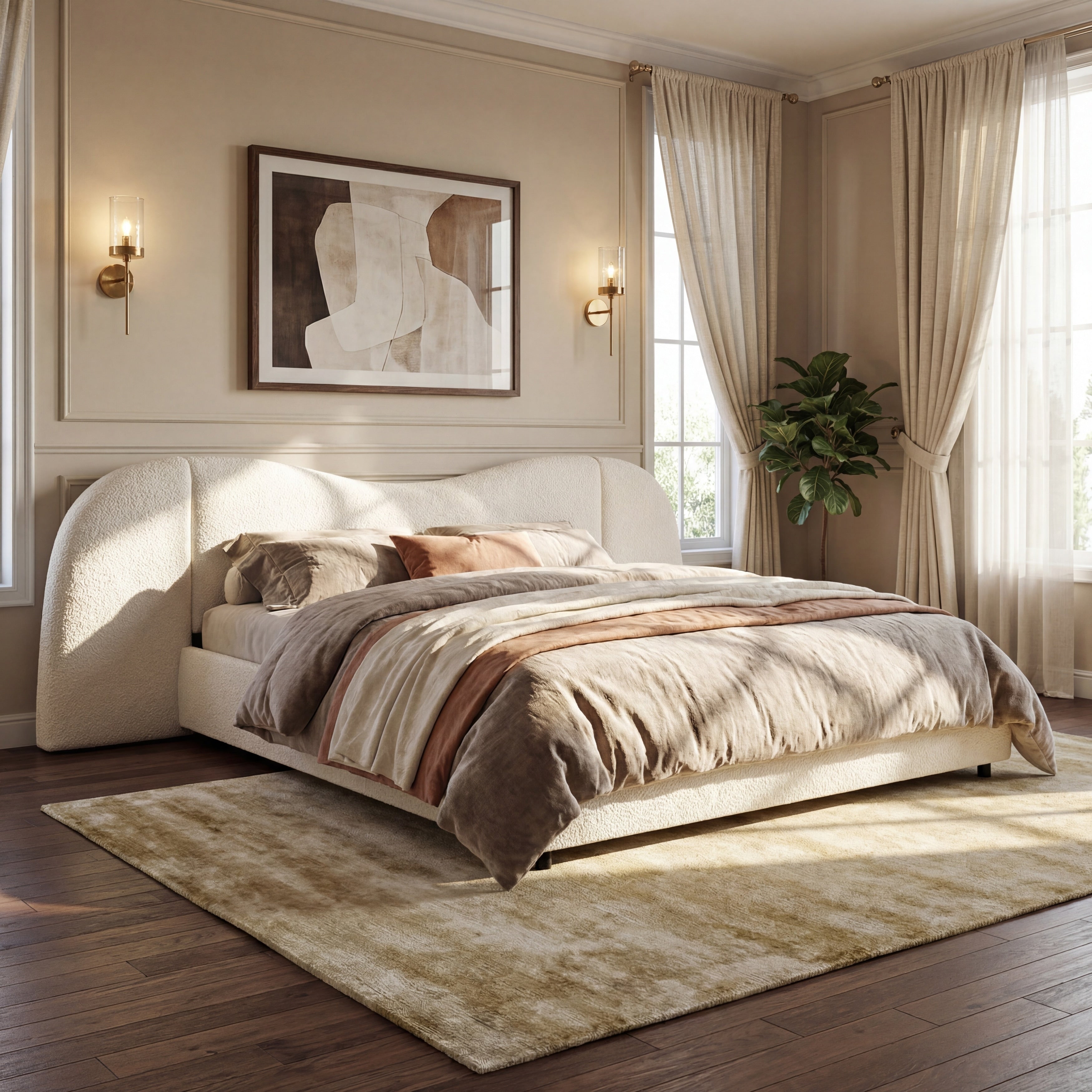 Christopher Knight Home Boucle Upholstered Platform Bed With Curved Wide Headboard