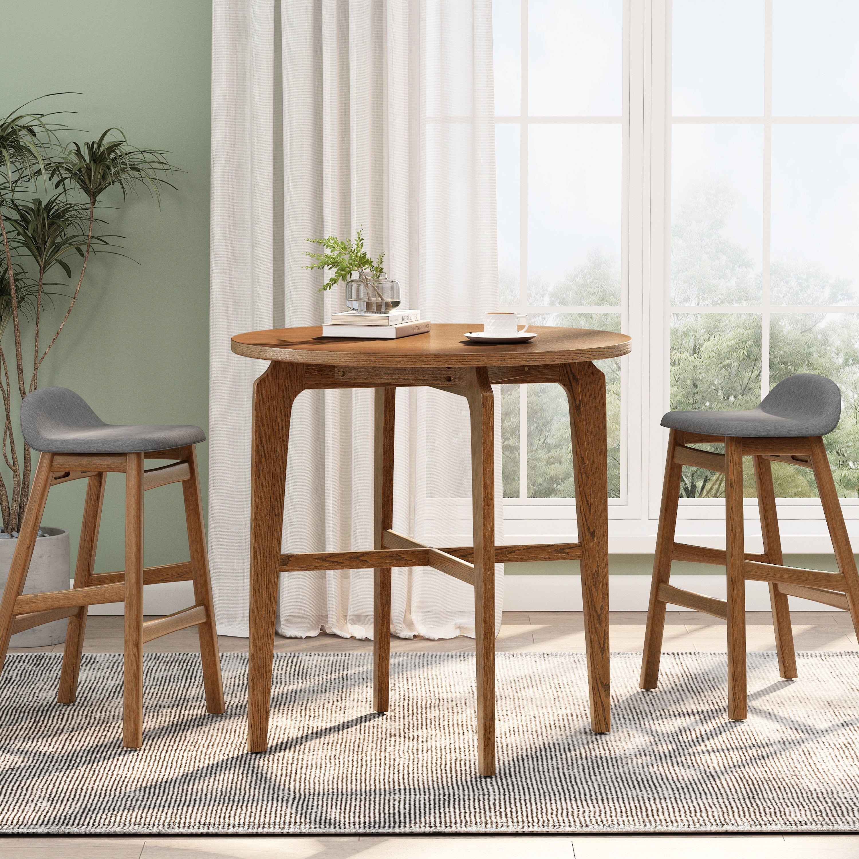 Christopher Knight Home Bracken Retro Nordic Counter Height Bar Table With Solid Wood Legs Cross Reinforced Beams