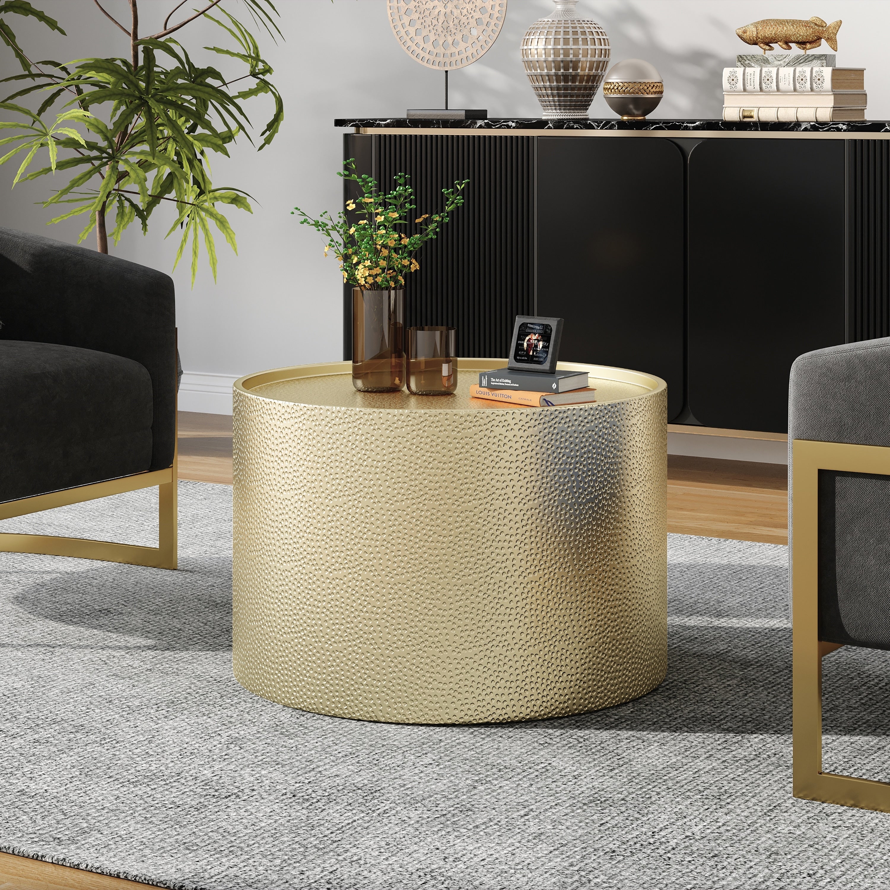 Christopher Knight Home Braeburn Modern Silvertone Goldtone Hammered Iron Round Accent Table