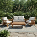 Christopher Knight Home Brandon 4 Piece Outdoor Seating Set Acacia Wood With Cushions Slatted Coffee Table
