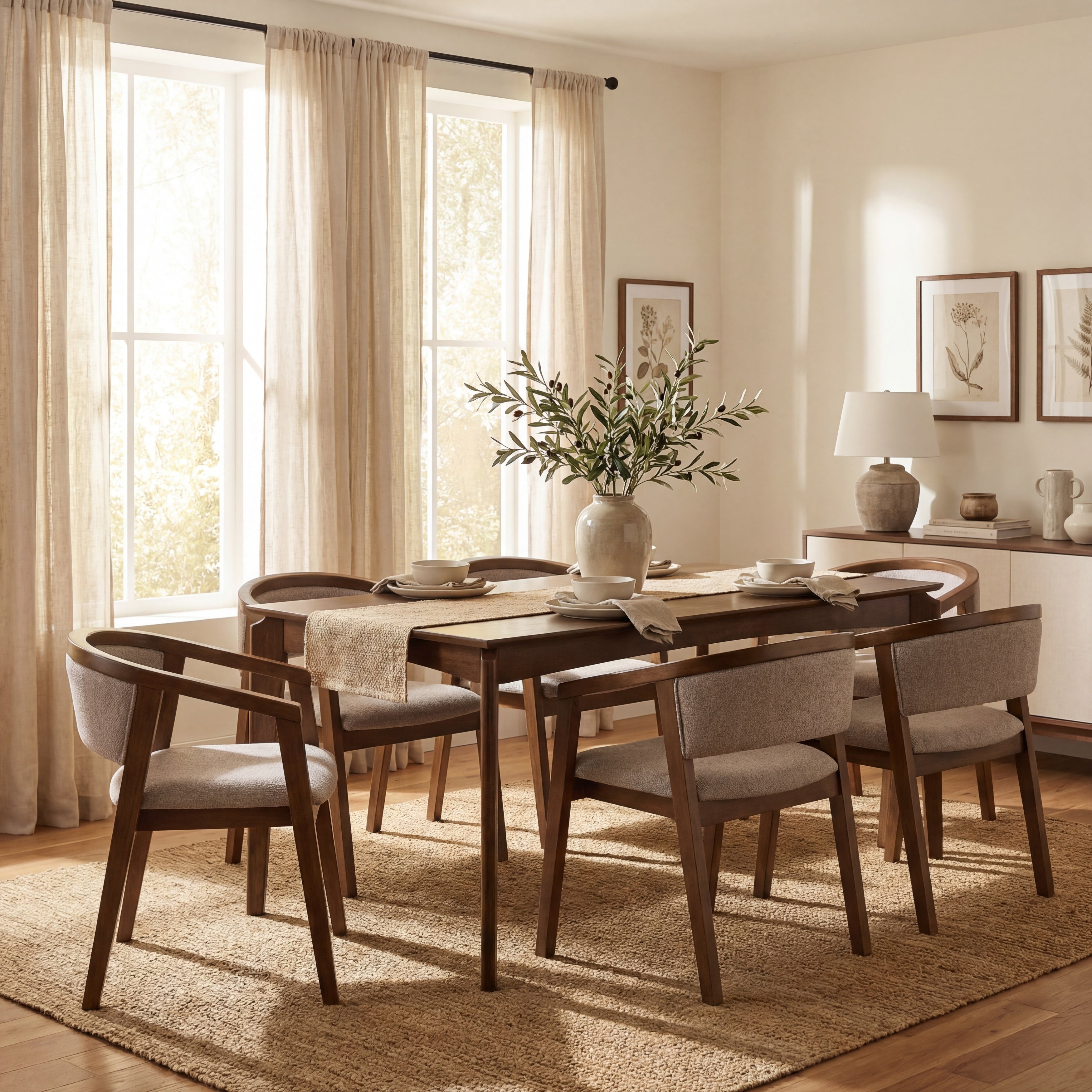 Christopher Knight Home Briarlin Mid Century 7 Piece Dining Set With Wood Upholstered Armchairs