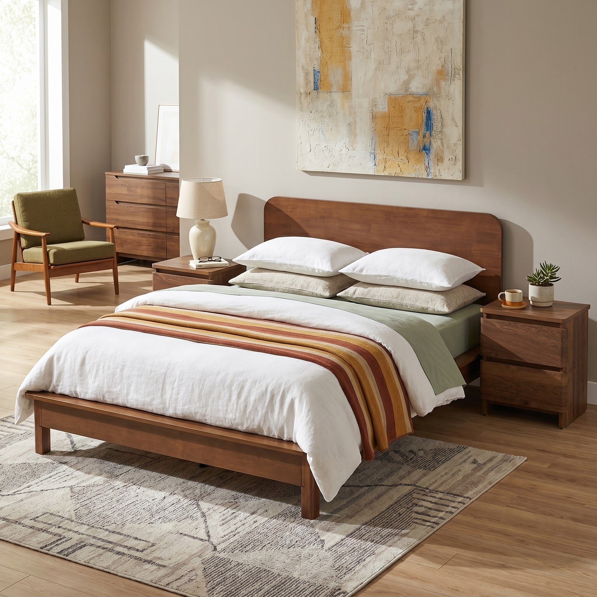 Christopher Knight Home Brixton 3 Piece Platform Bedroom Set In Walnut Finish Wood With Storage Nightstands