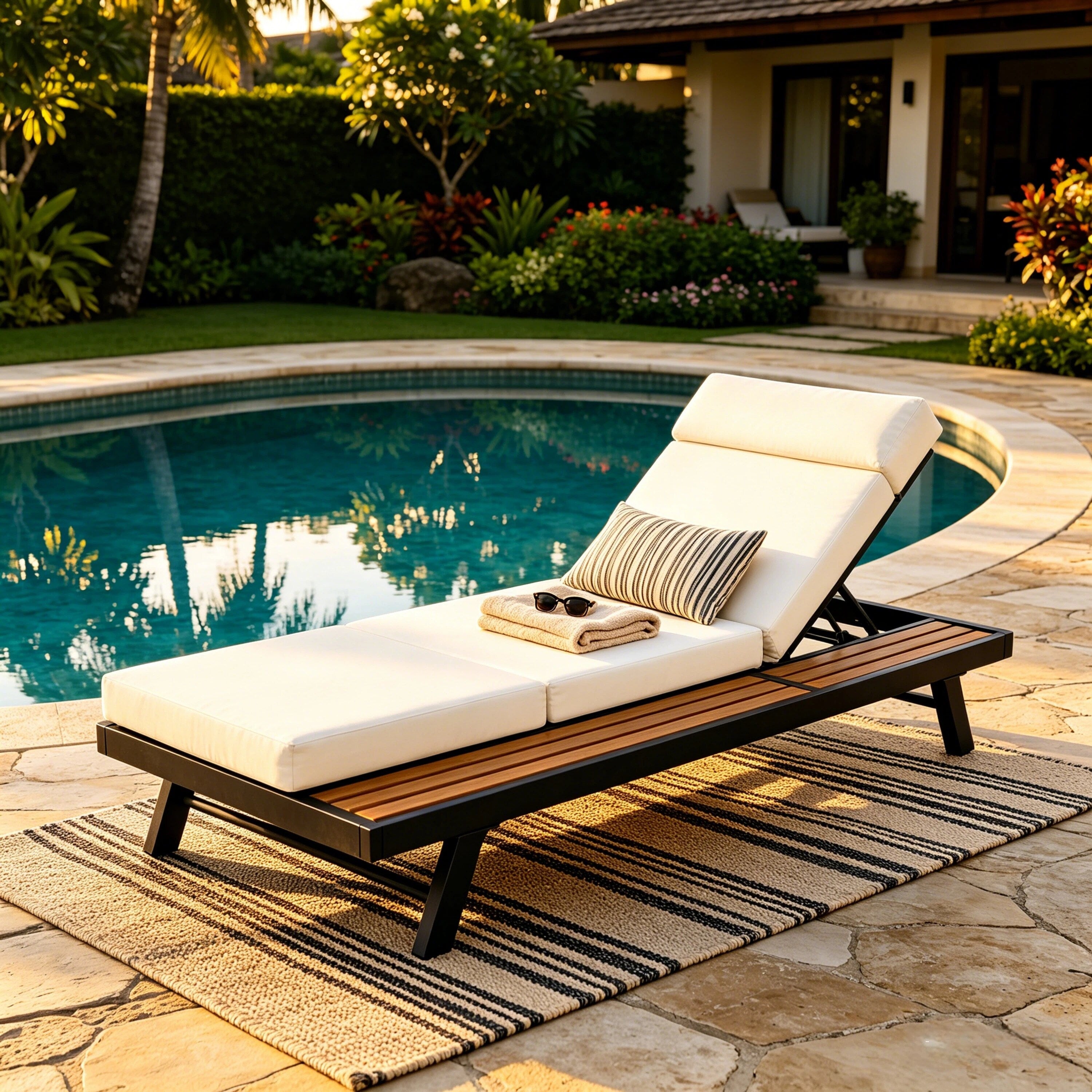 Christopher Knight Home Broadway Outdoor Adjustable Chaise Lounge 4 Fold Cushions Acacia Wood Side Surface