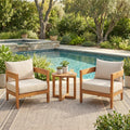 Christopher Knight Home Brooklyn 3 Piece Outdoor Acacia Wood Patio Conversation Set With Wooden Slatted Coffee Table