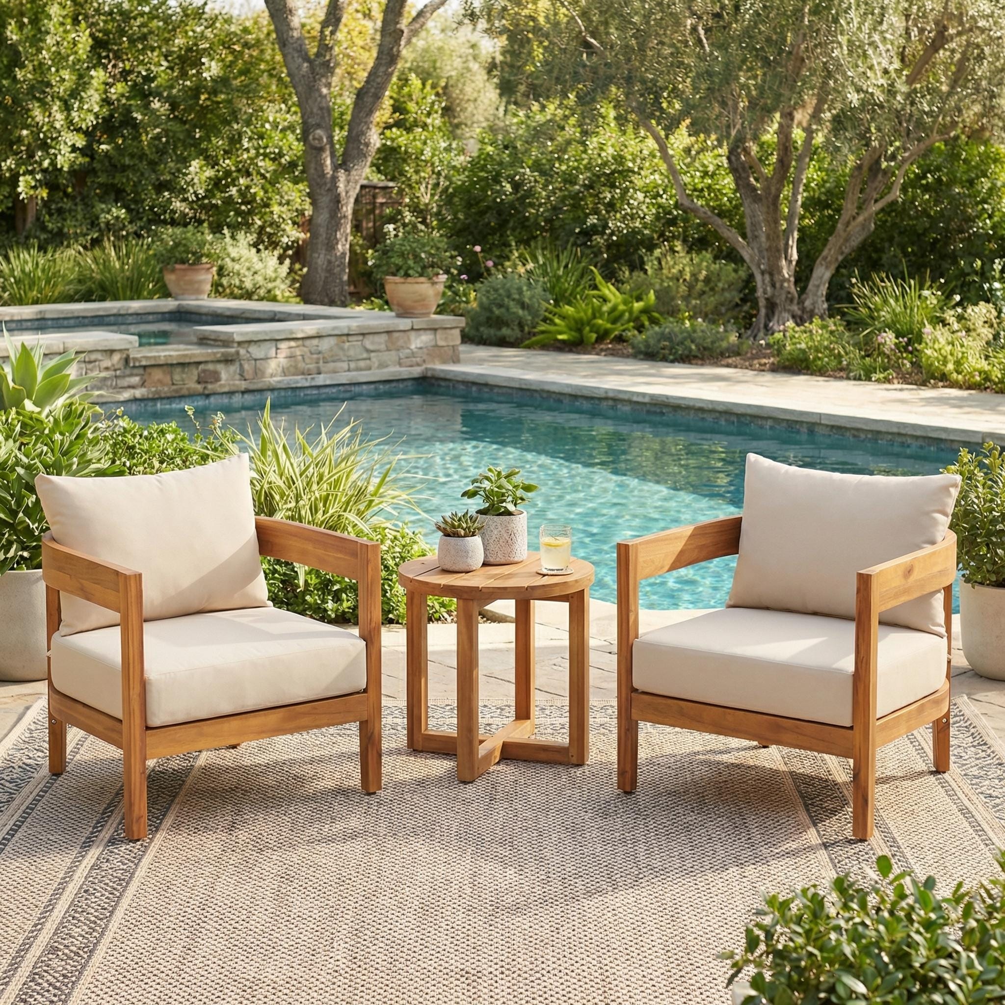 Christopher Knight Home Brooklyn 3 Piece Outdoor Acacia Wood Patio Conversation Set With Wooden Slatted Coffee Table