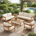 Christopher Knight Home Brooklyn 5 Piece Outdoor Acacia Wood Patio Conversation Set With Wooden Slatted Coffee Table