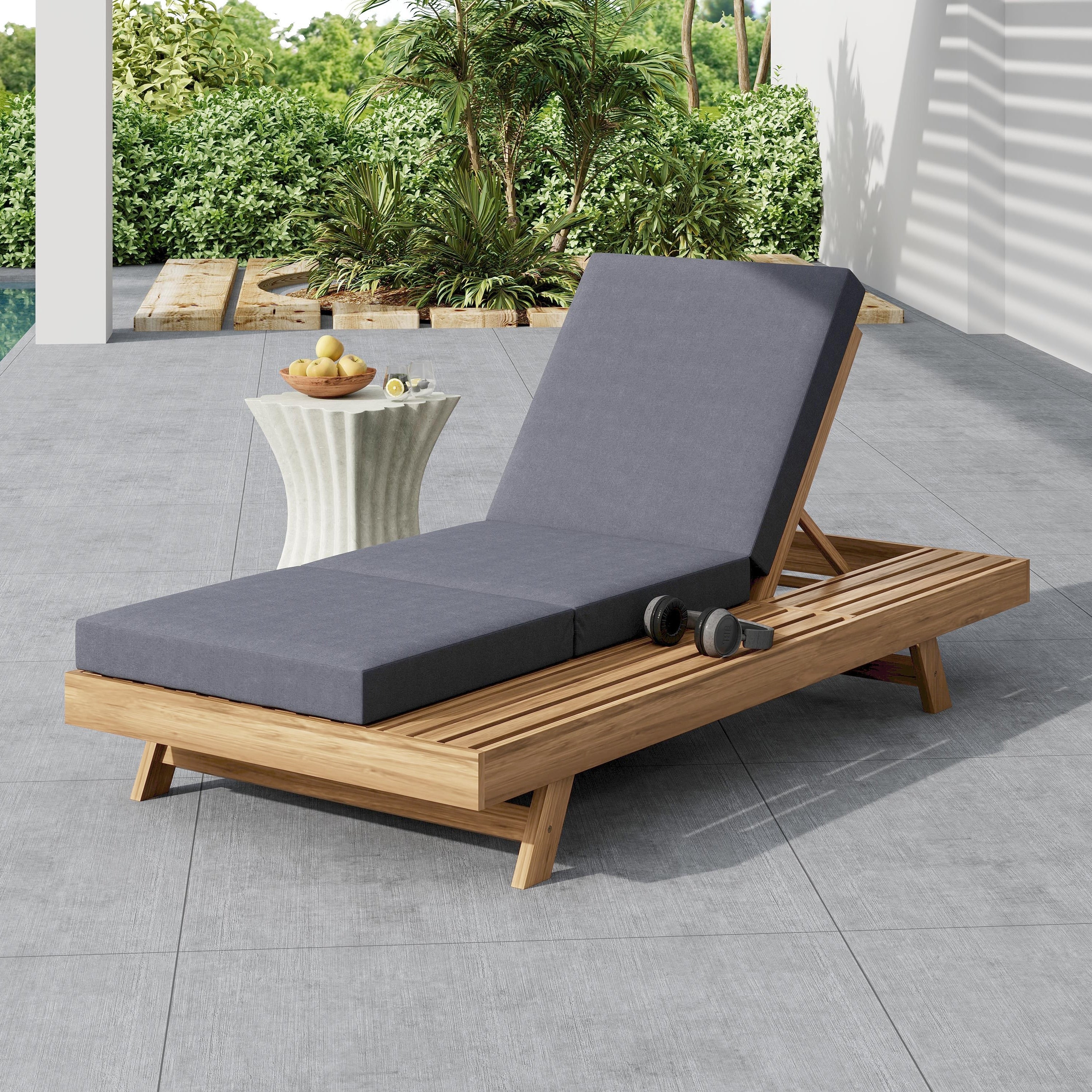Christopher Knight Home Calder Modern Outdoor Acacia Wood 4 Position Adjustable Chaise Lounge With Triple Fold Cushion 79 L