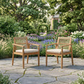 Christopher Knight Home Caldera Outdoor Acacia Wood Patio Dining Chairs With Rope Woven Backrest And Cushions Set Of 2