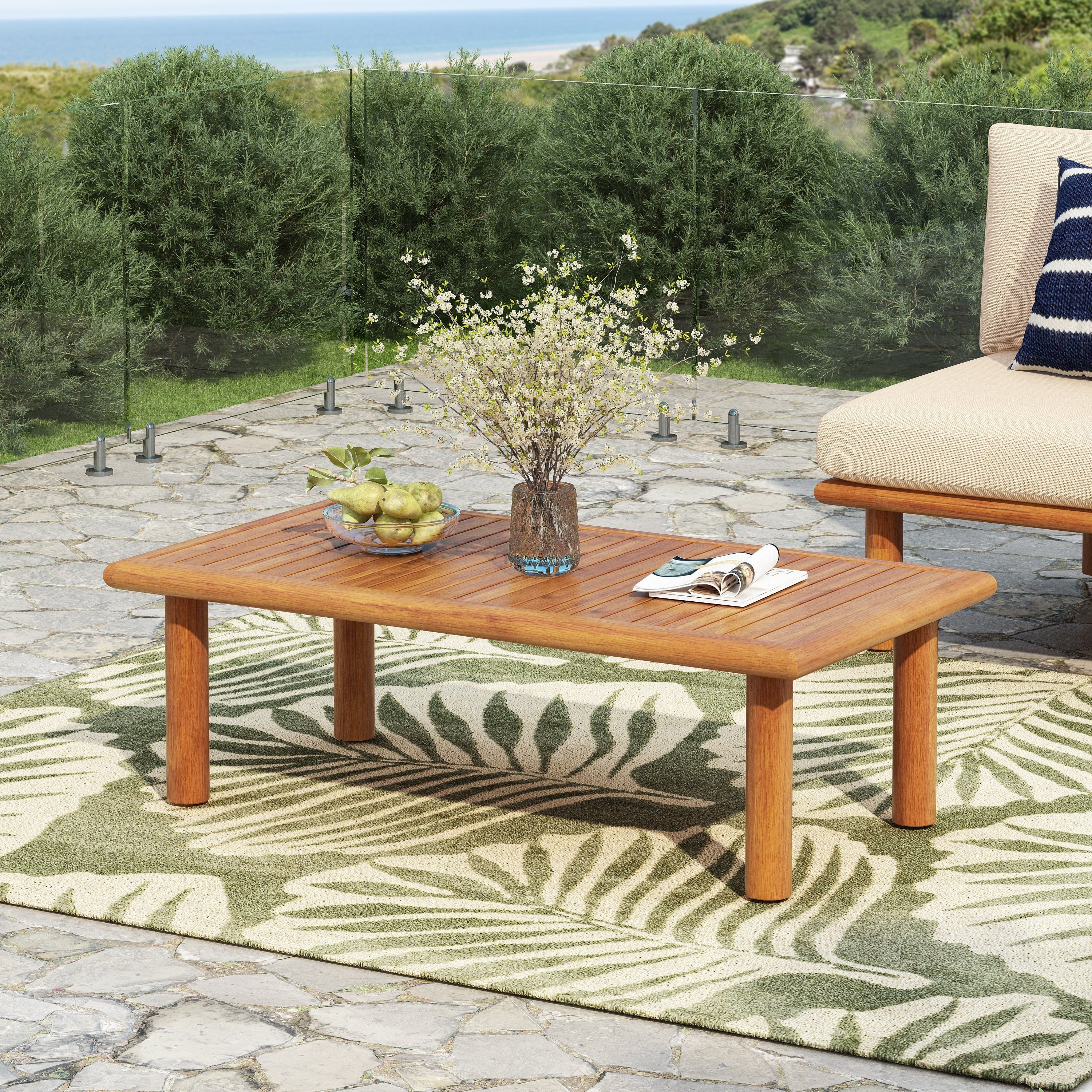 Christopher Knight Home Calderon Outdoor Acacia Wood Coffee Table With Slatted Top And Water Resistant Frame 41.73 L