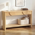 Christopher Knight Home Calloway Console Table Solid Wood Top Soft Close Semi Circular Drawers Bottom Display Shelf