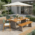 Christopher Knight Home Capri 6 Piece Outdoor Dining Set In Acacia Wood With Beige Cushions And Green Rope Wicker Chairs