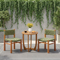 Christopher Knight Home Carys 3 Piece Outdoor Acacia Wood Dining Set With Wicker Woven Back Chairs 27.5 Round Slat Table