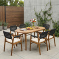 Christopher Knight Home Cascade 7 Piece Acacia Wood Outdoor Dining Set With Rope Armchairs 70 Oval Dining Table