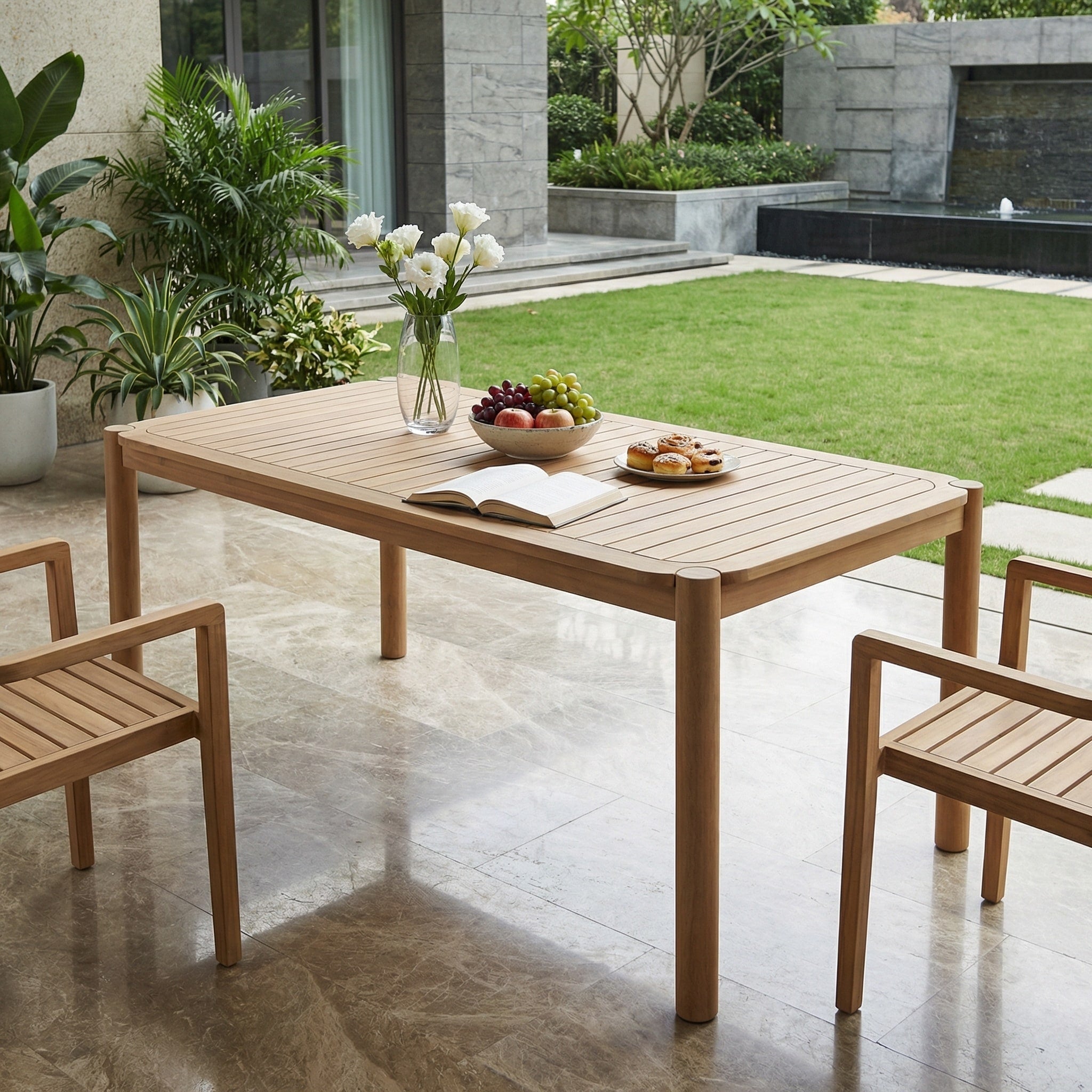 Christopher Knight Home Cascade 74.02 Outdoor Acacia Wood Rectangular Dining Table For 4 6 Person Seat