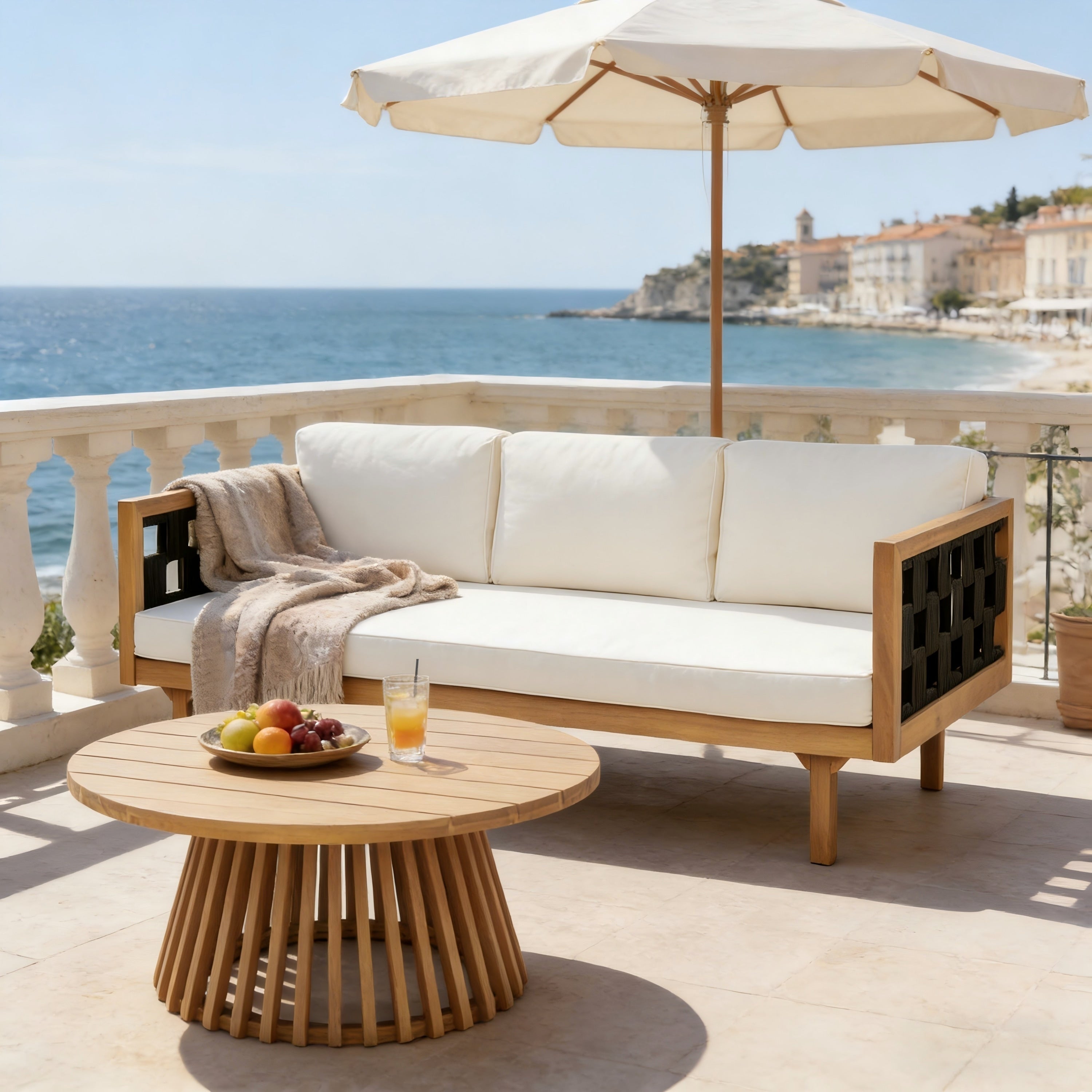 Christopher Knight Home Claremont Outdoor Acacia Wood Three Seater Daybed And Round Coffee Table Set